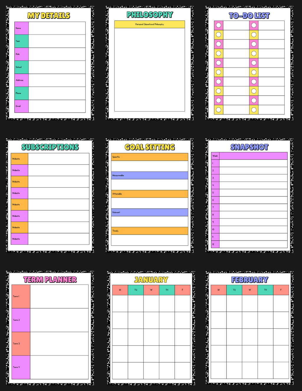 Composition Teacher Planner Bundle | 55-Page Printable Teacher Planner, Classroom Labels & Substitute Binder | Digital Download