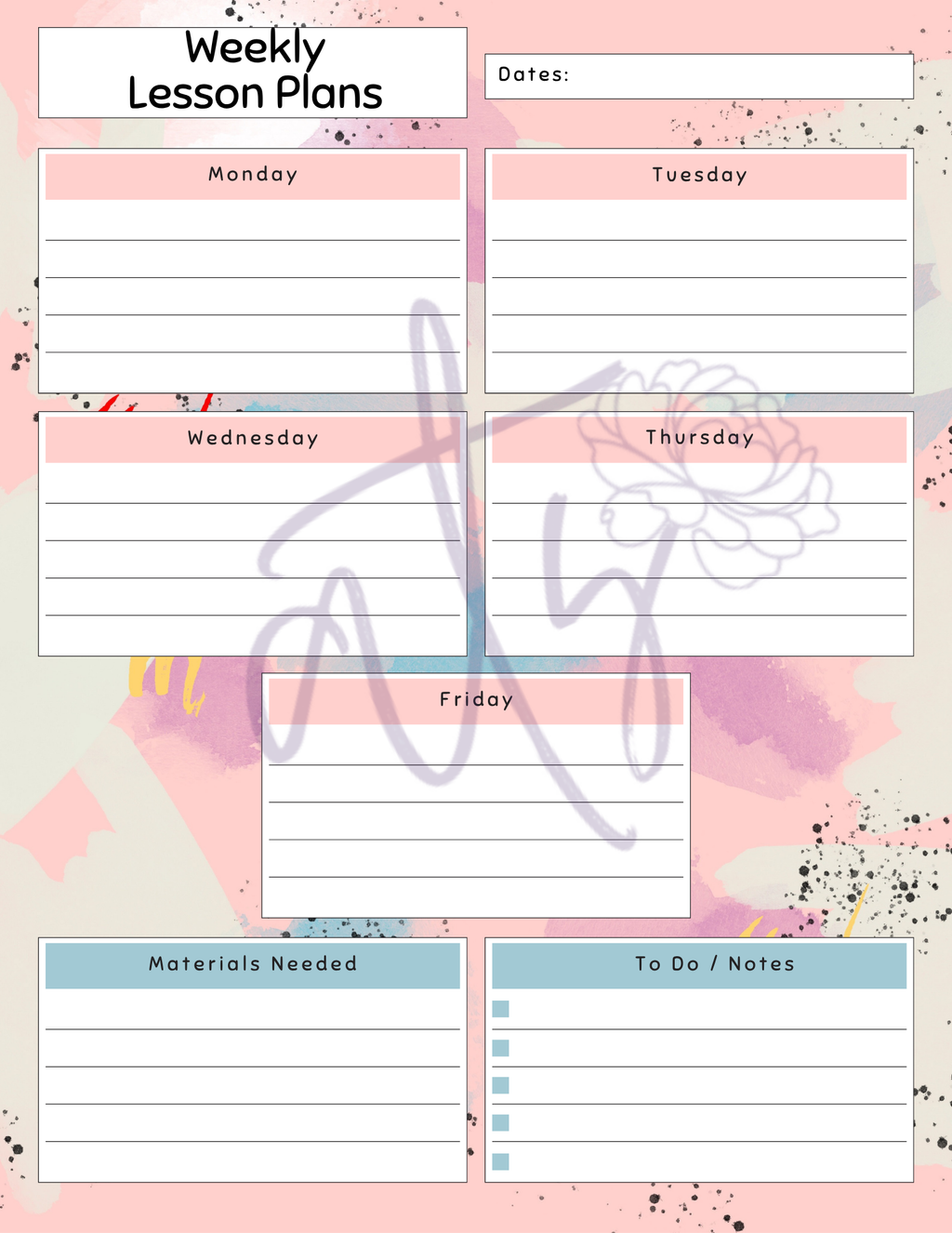 Colorful Weekly Lesson Plan Template | Printable Teacher Planner | 8 Aesthetic Designs | Weekly Lesson Planning Pages | Instant Digital Download