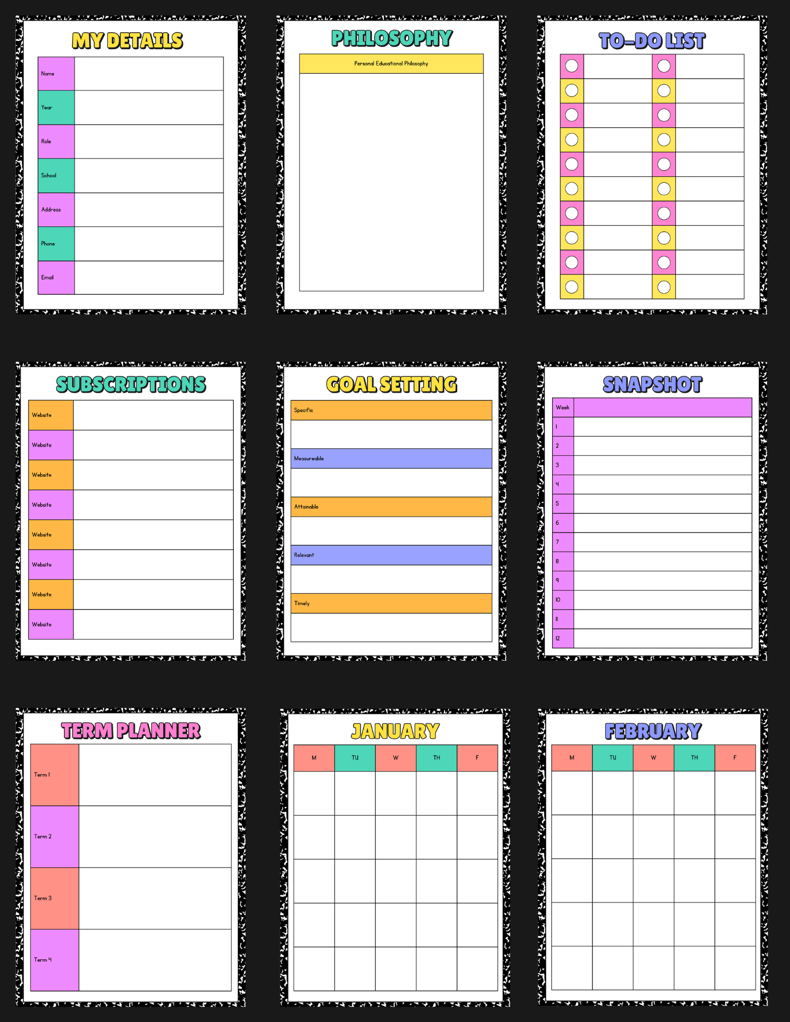 Composition Teacher Planner & Classroom Labels Bundle | 44-Page Printable Teacher Planner | Classroom Organization | Instant Digital Download
