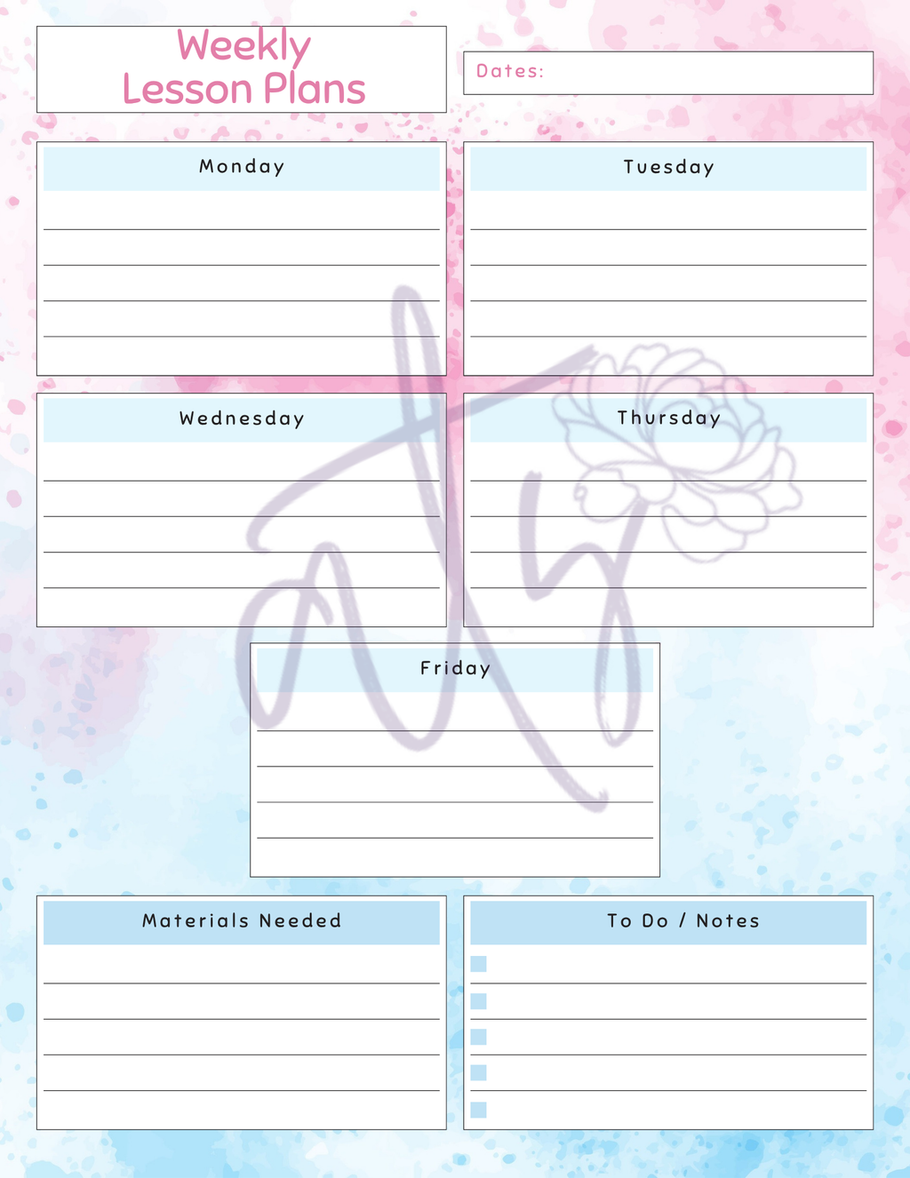 Colorful Weekly Lesson Plan Template | Printable Teacher Planner | 8 Aesthetic Designs | Weekly Lesson Planning Pages | Instant Digital Download