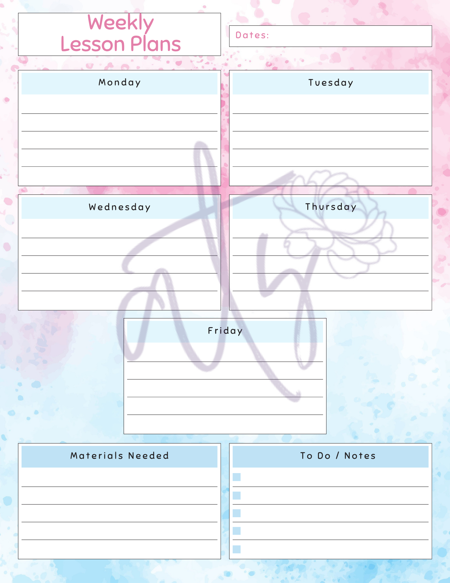 Colorful Weekly Lesson Plan Template | Printable Teacher Planner | 8 Aesthetic Designs | Weekly Lesson Planning Pages | Instant Digital Download