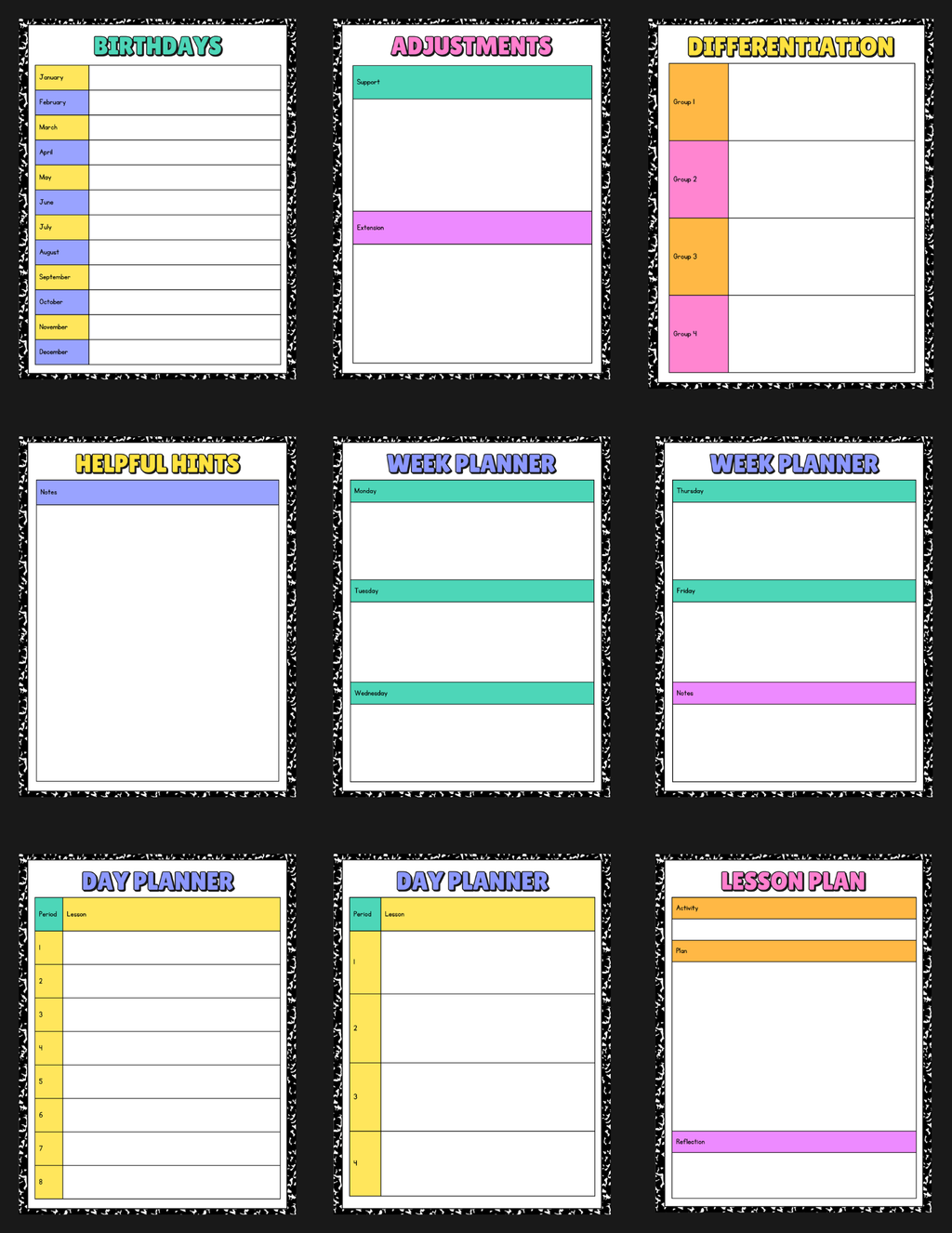 Composition Teacher Planner & Classroom Labels Bundle | 44-Page Printable Teacher Planner | Classroom Organization | Instant Digital Download