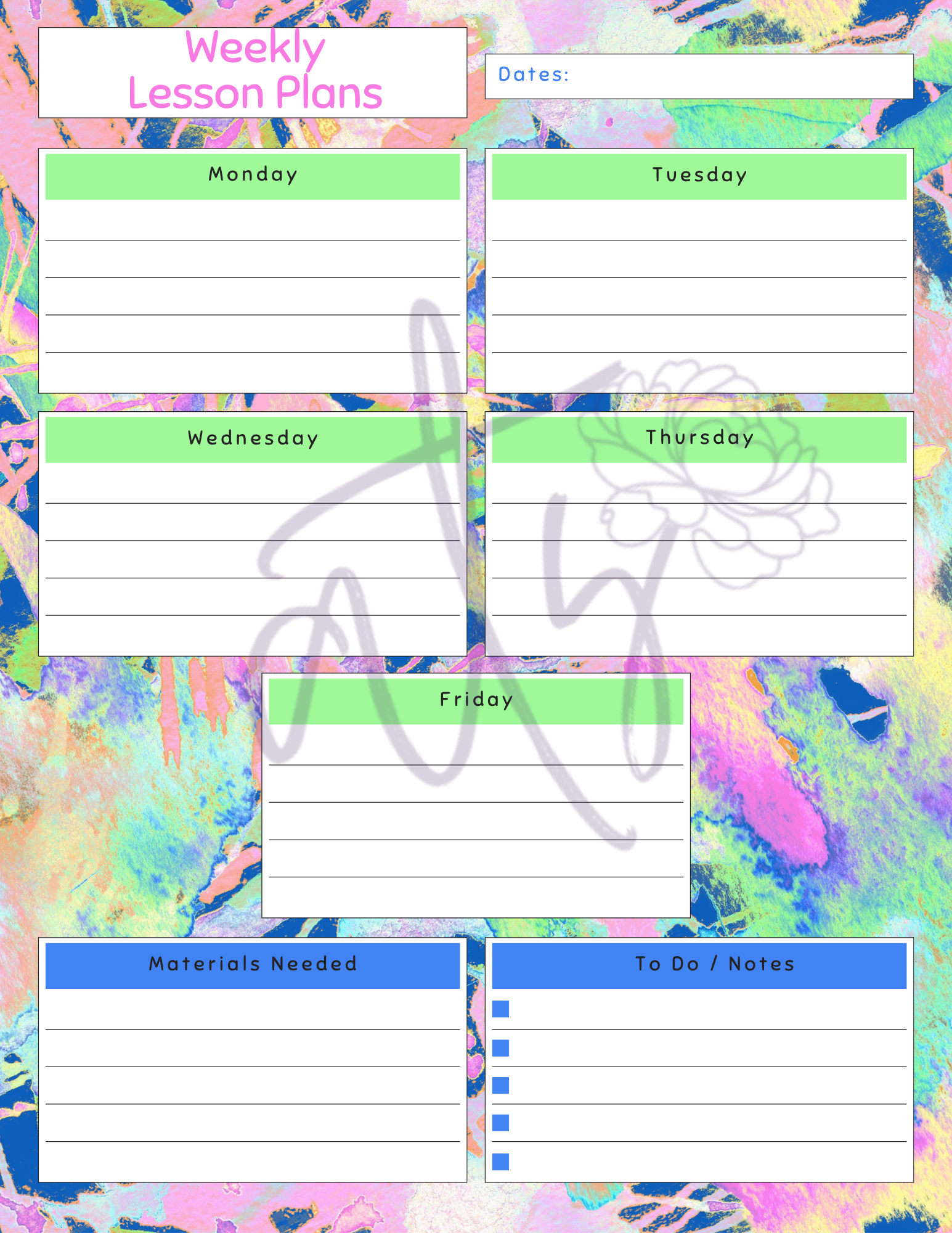 Colorful Weekly Lesson Plan Template | Printable Teacher Planner | 8 Aesthetic Designs | Weekly Lesson Planning Pages | Instant Digital Download