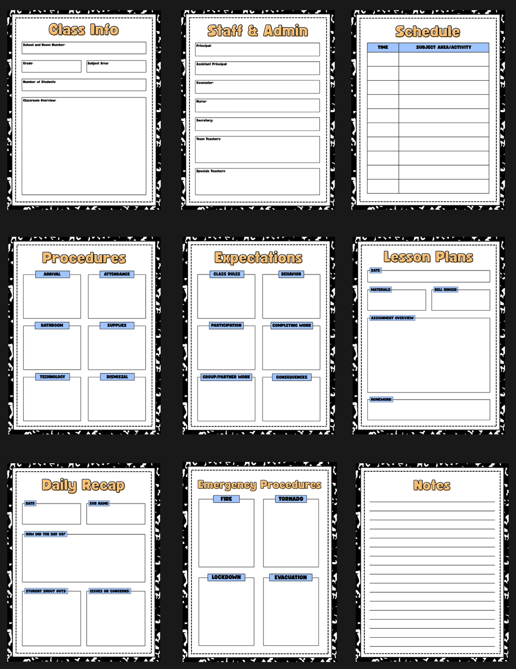 Composition Teacher Planner Bundle | 55-Page Printable Teacher Planner, Classroom Labels & Substitute Binder | Digital Download