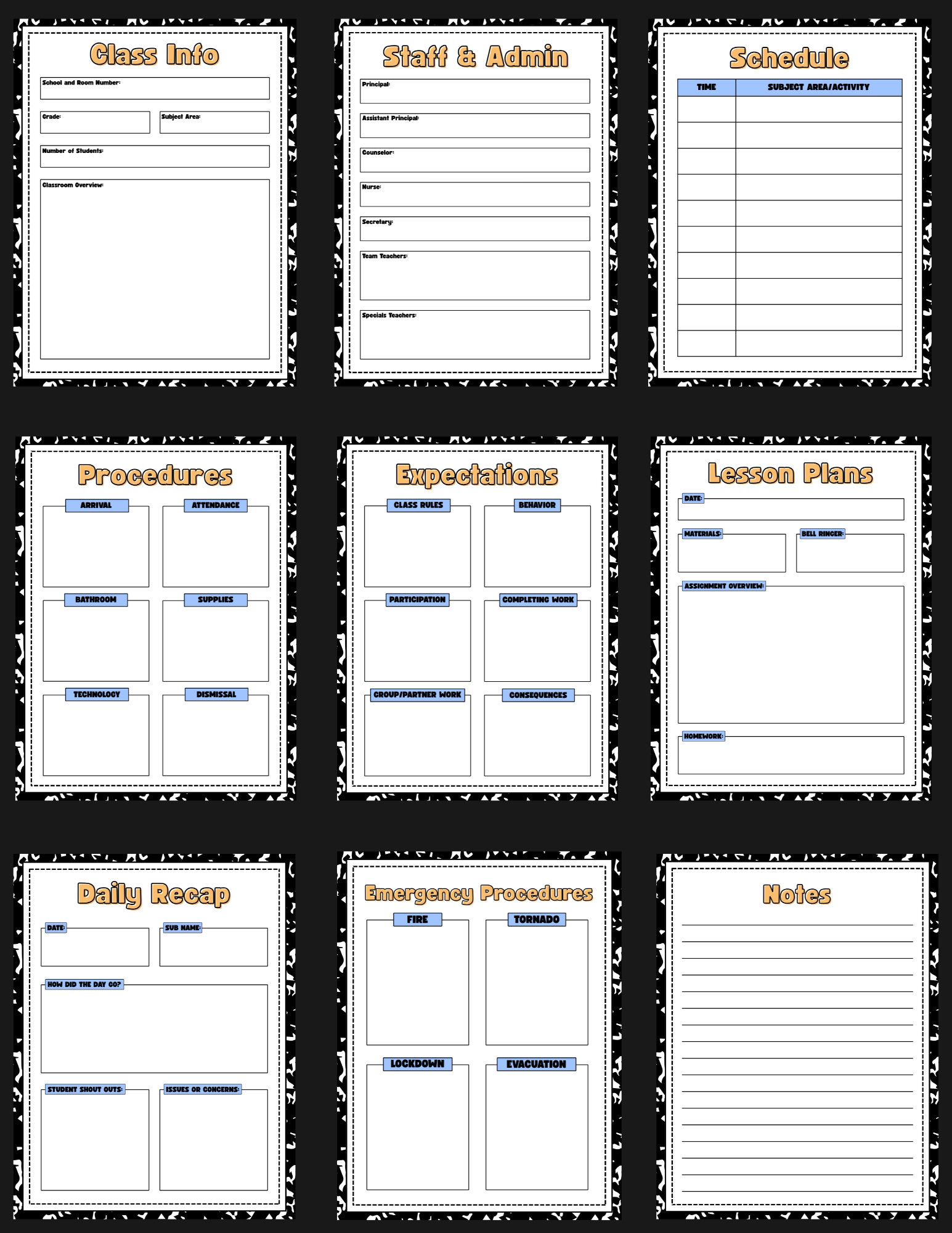 Composition Teacher Planner Bundle | 55-Page Printable Teacher Planner, Classroom Labels & Substitute Binder | Digital Download
