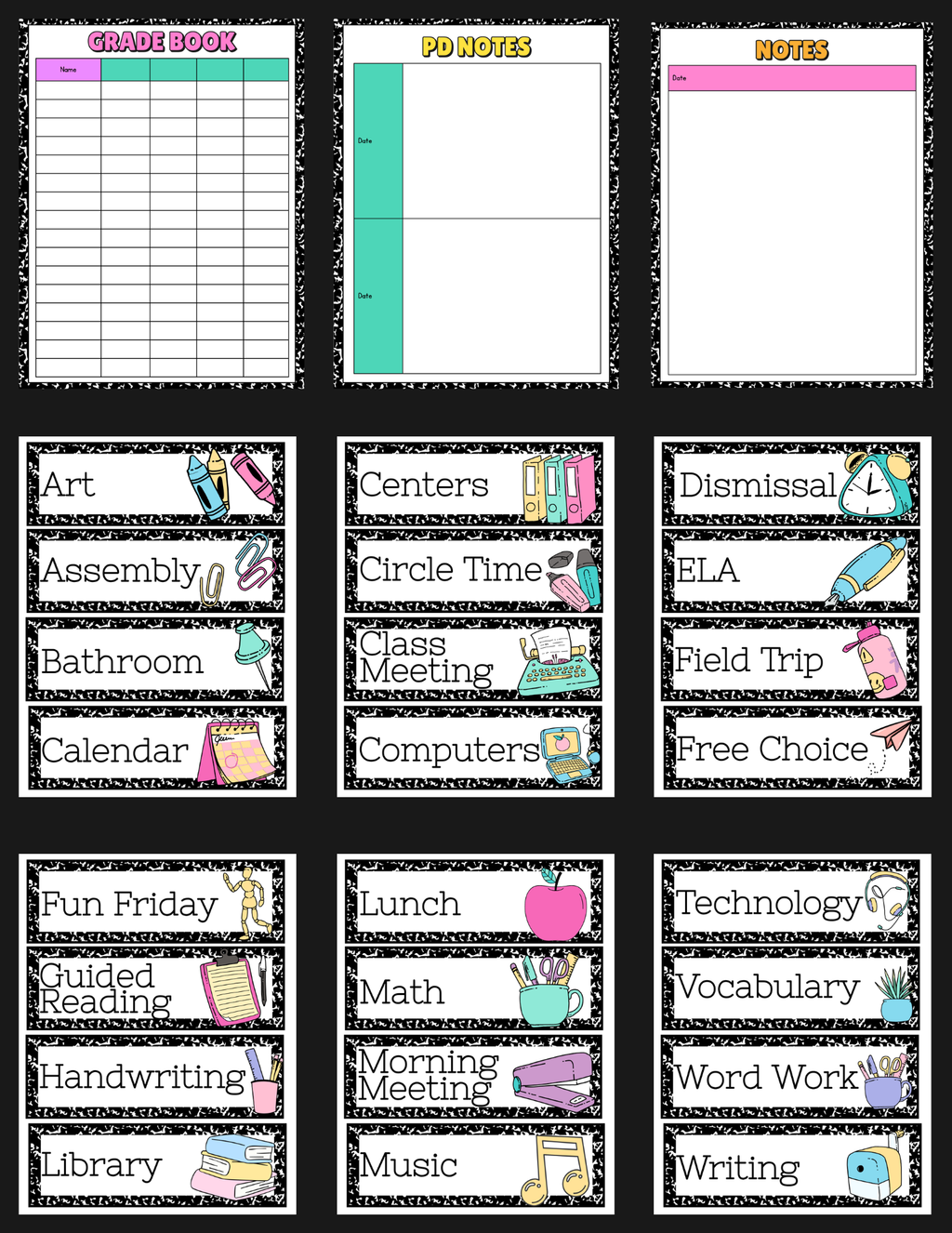 Composition Teacher Planner & Classroom Labels Bundle | 44-Page Printable Teacher Planner | Classroom Organization | Instant Digital Download