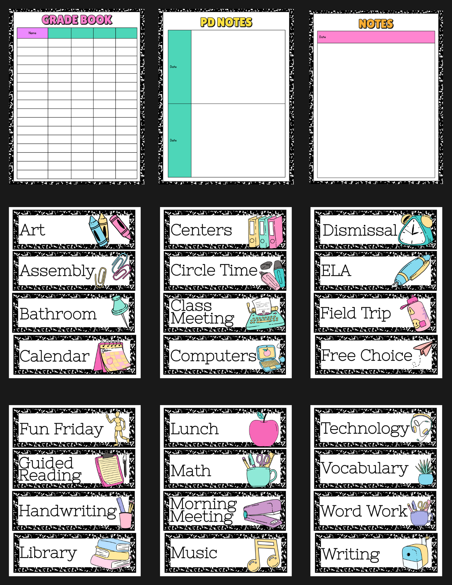 Composition Teacher Planner & Classroom Labels Bundle | 44-Page Printable Teacher Planner | Classroom Organization | Instant Digital Download