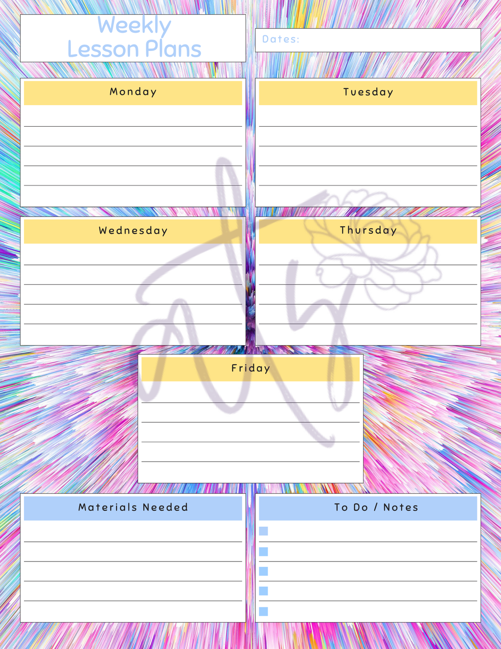 Colorful Weekly Lesson Plan Template | Printable Teacher Planner | 8 Aesthetic Designs | Weekly Lesson Planning Pages | Instant Digital Download