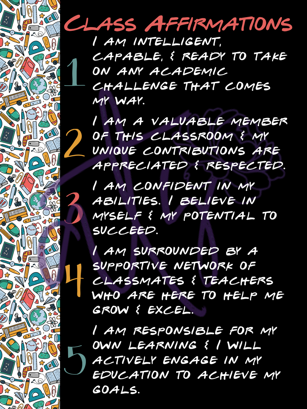 Classroom Affirmations Poster School Border | Printable Growth Mindset Wall Art | Positive Student Affirmations | Teacher Classroom Decor | Instant Digital Download