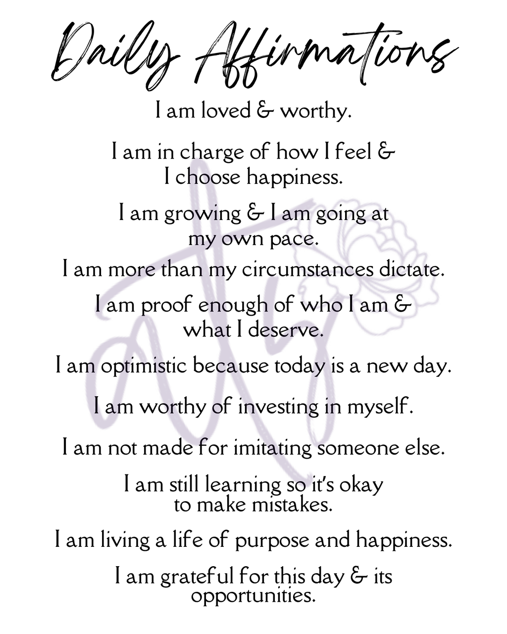 Daily Affirmations Printable Wall Art | 10 Inspirational 8x10 Posters | Positive Mindset & Self-Love Decor | Instant Digital Download