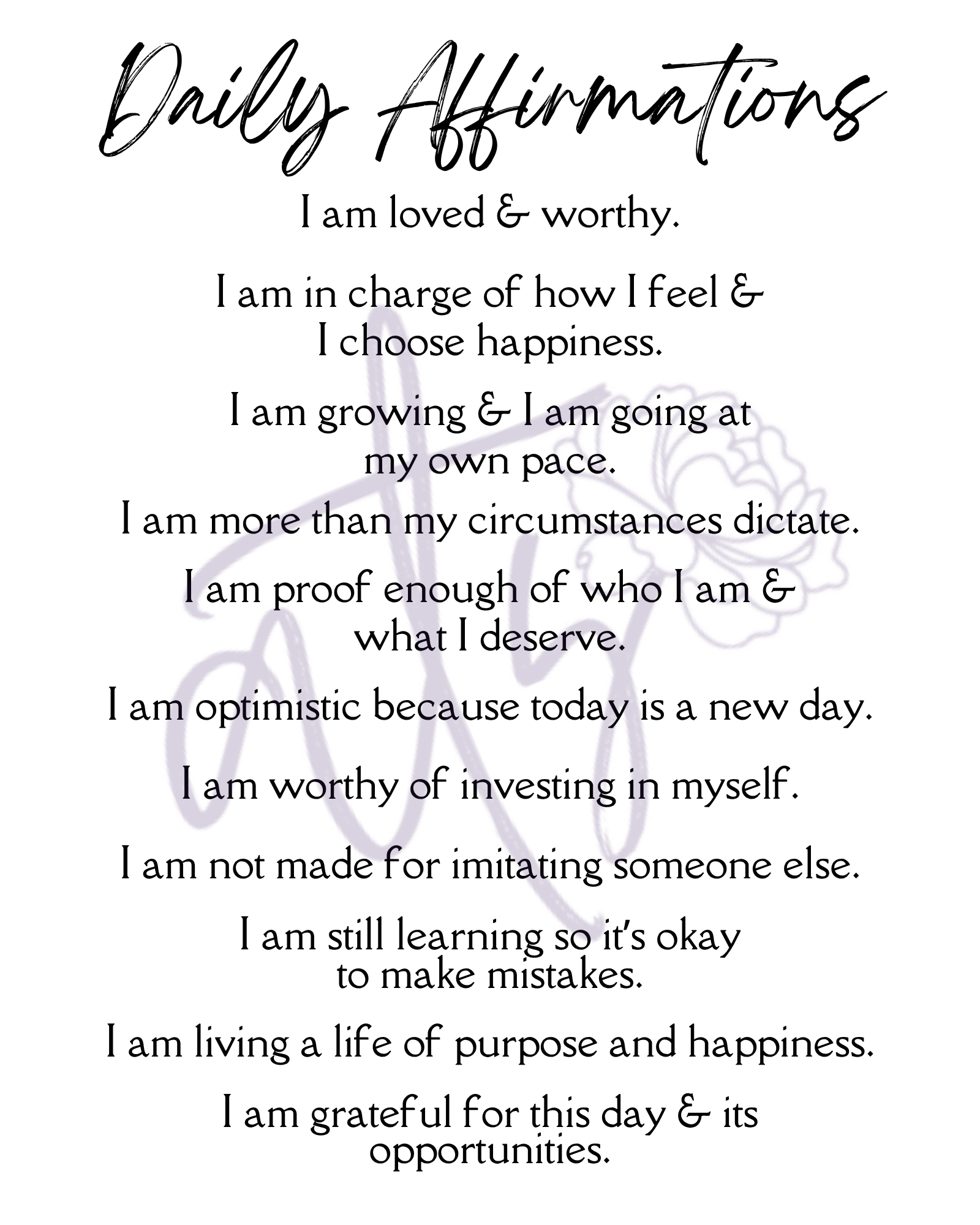 Daily Affirmations Printable Wall Art | 10 Inspirational 8x10 Posters | Positive Mindset & Self-Love Decor | Instant Digital Download