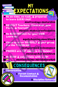 Classroom Expectations Poster | Middle & High School Classroom Rules | Printable Teacher Decor | Instant Digital Download | Bright Neon Classroom Sign