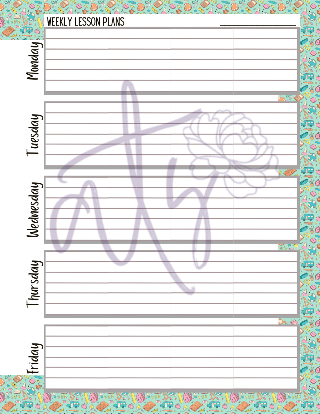 Weekly Lesson Plan Templates | Printable Teacher Lesson Planner Pages | School-Themed Weekly Planning Sheets in 8 Designs | Instant Digital Download