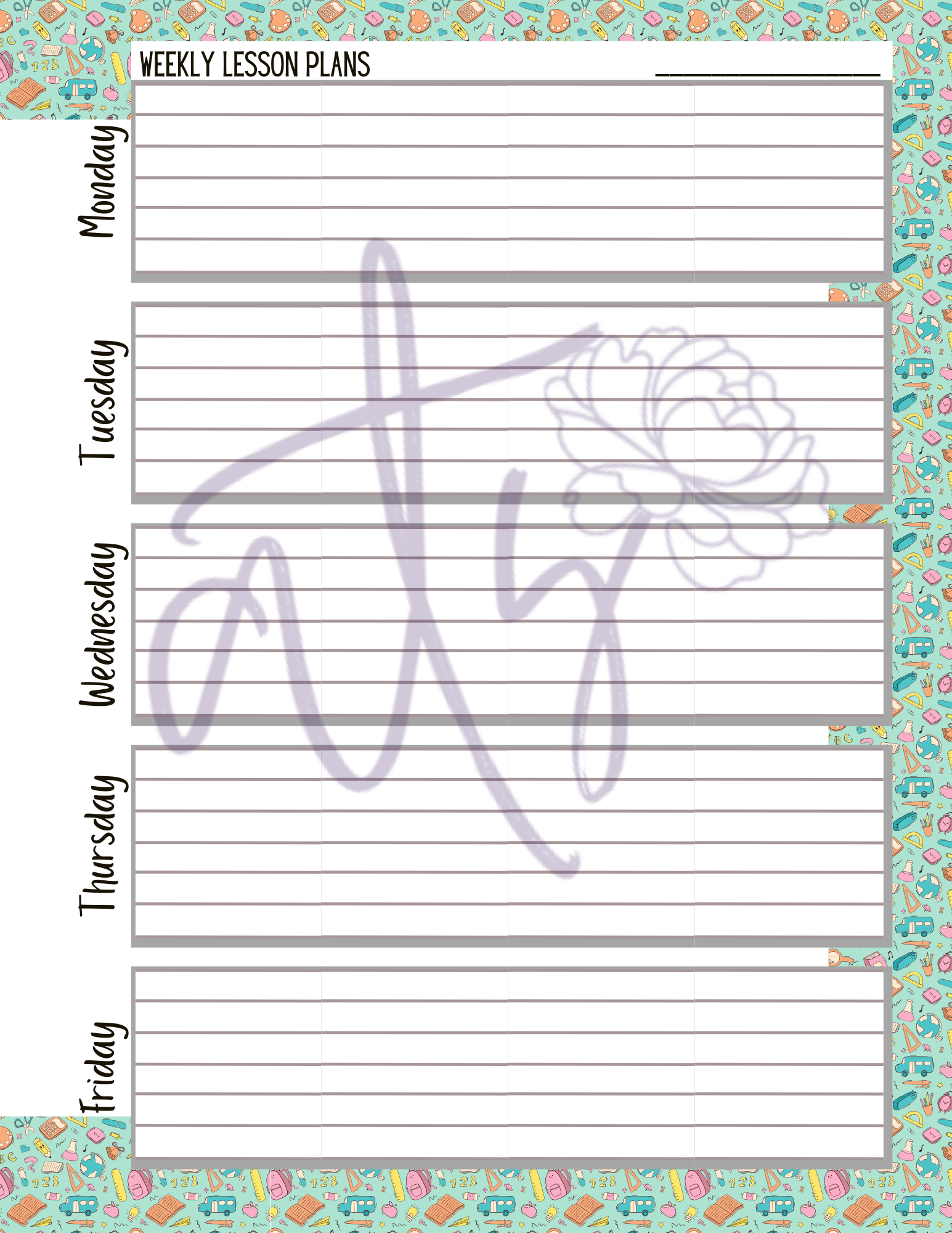 Weekly Lesson Plan Templates | Printable Teacher Lesson Planner Pages | School-Themed Weekly Planning Sheets in 8 Designs | Instant Digital Download