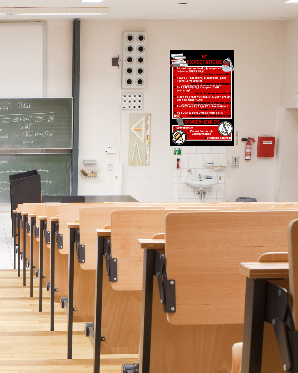 Classroom Expectations Poster | Middle & High School Classroom Rules | Printable Teacher Decor | Instant Digital Download | Red Black Classroom Sign
