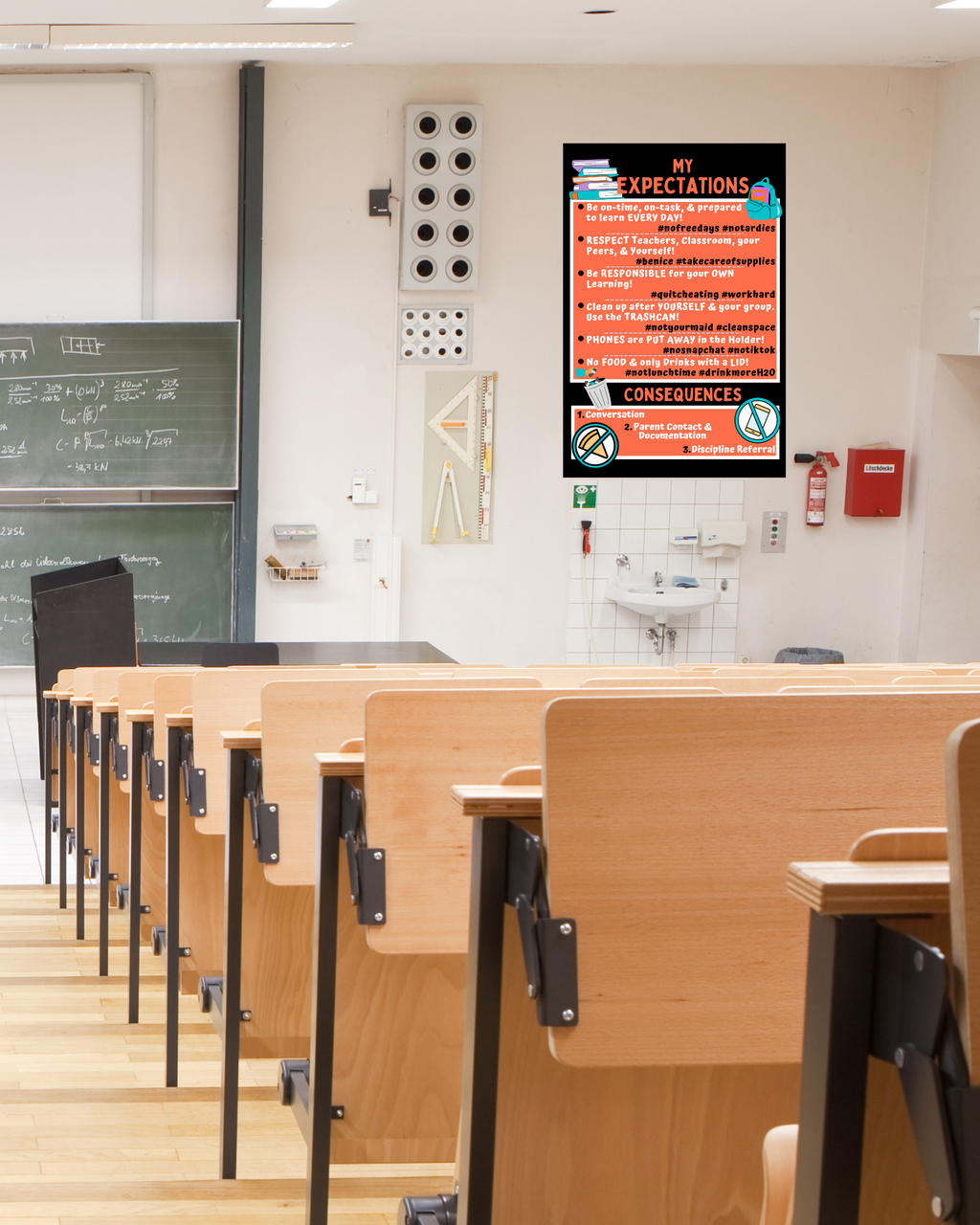 Classroom Expectations Poster | Middle & High School Classroom Rules | Printable Teacher Decor | Instant Digital Download | Orange Black Classroom Sign