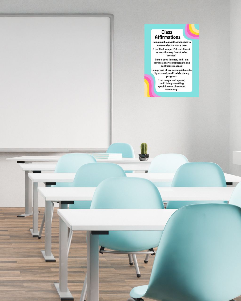 Class Affirmations Poster with Rainbow Accents | Printable Positive Mindset Classroom Decor | Growth Mindset Wall Art | Social Emotional Learning | Teacher Digital Download