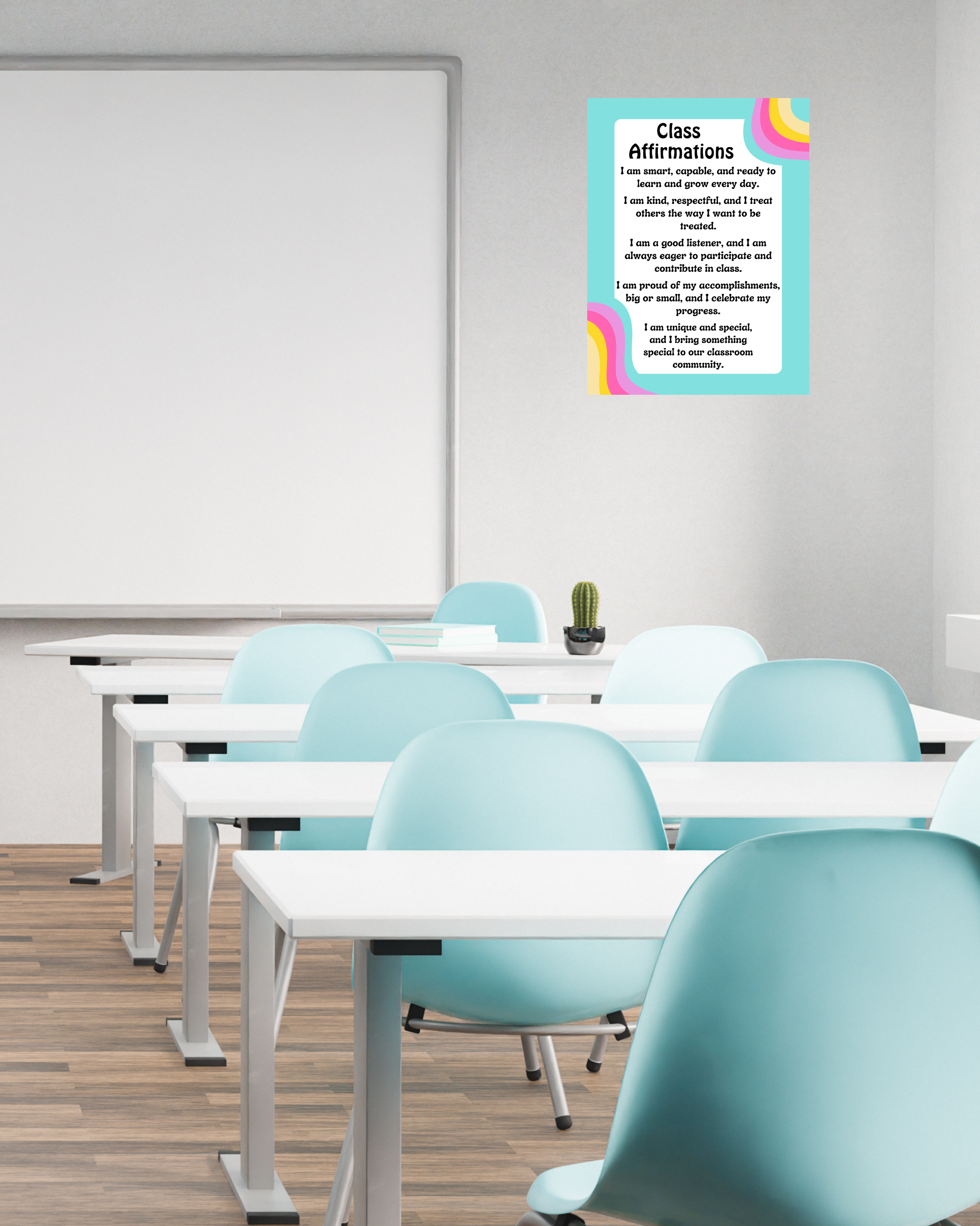 Class Affirmations Poster with Rainbow Accents | Printable Positive Mindset Classroom Decor | Growth Mindset Wall Art | Social Emotional Learning | Teacher Digital Download