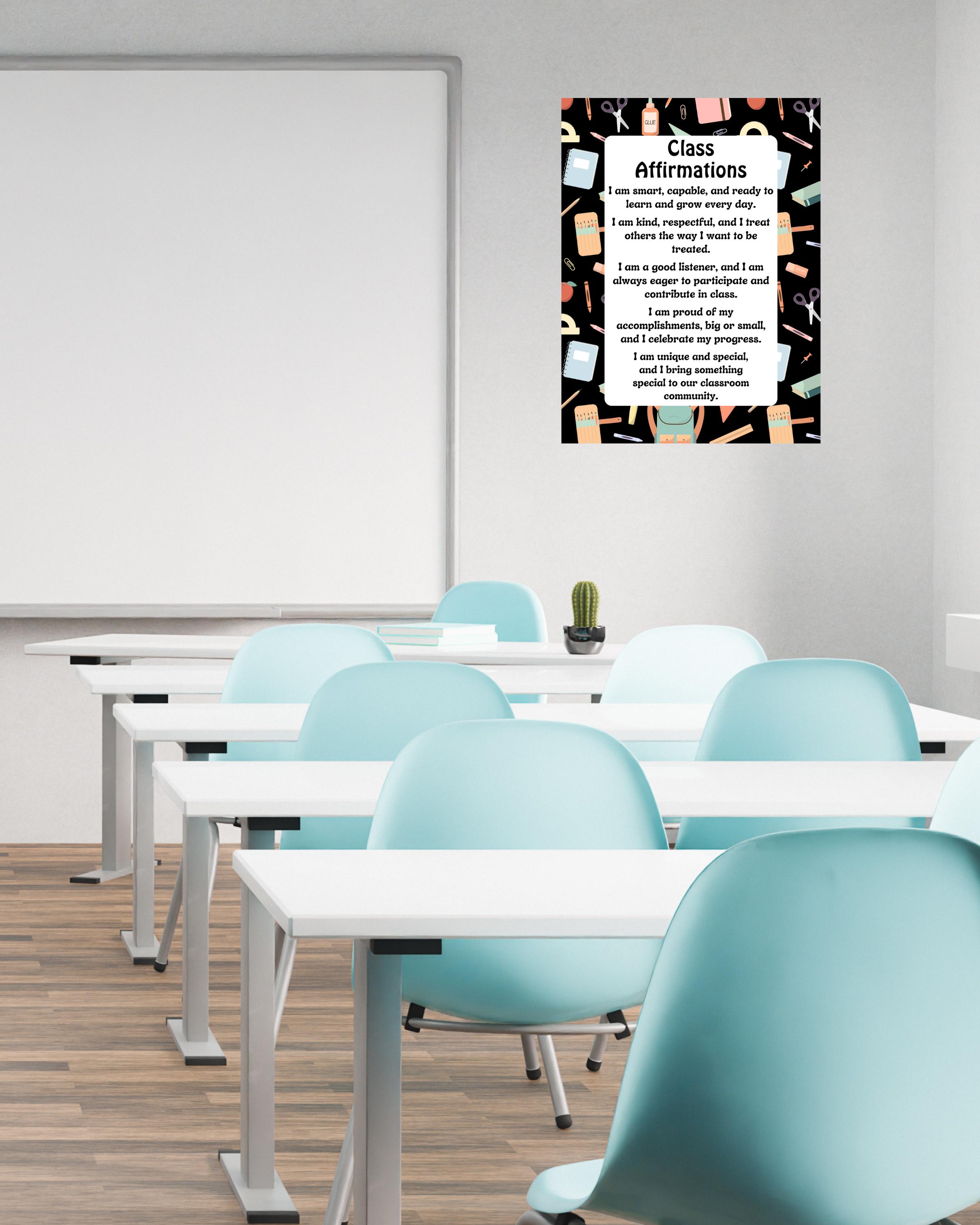 Class Affirmations Poster with School Supply Accents | Printable Positive Mindset Classroom Decor | Growth Mindset Wall Art | Social Emotional Learning | Teacher Digital Download