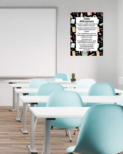 Class Affirmations Poster with School Supply Accents | Printable Positive Mindset Classroom Decor | Growth Mindset Wall Art | Social Emotional Learning | Teacher Digital Download