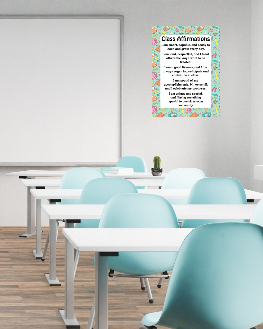 Class Affirmations Poster with School Accents | Printable Positive Mindset Classroom Decor | Growth Mindset Wall Art | Social Emotional Learning | Teacher Digital Download