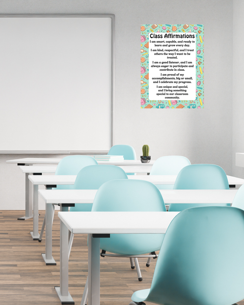 Class Affirmations Poster with School Accents | Printable Positive Mindset Classroom Decor | Growth Mindset Wall Art | Social Emotional Learning | Teacher Digital Download