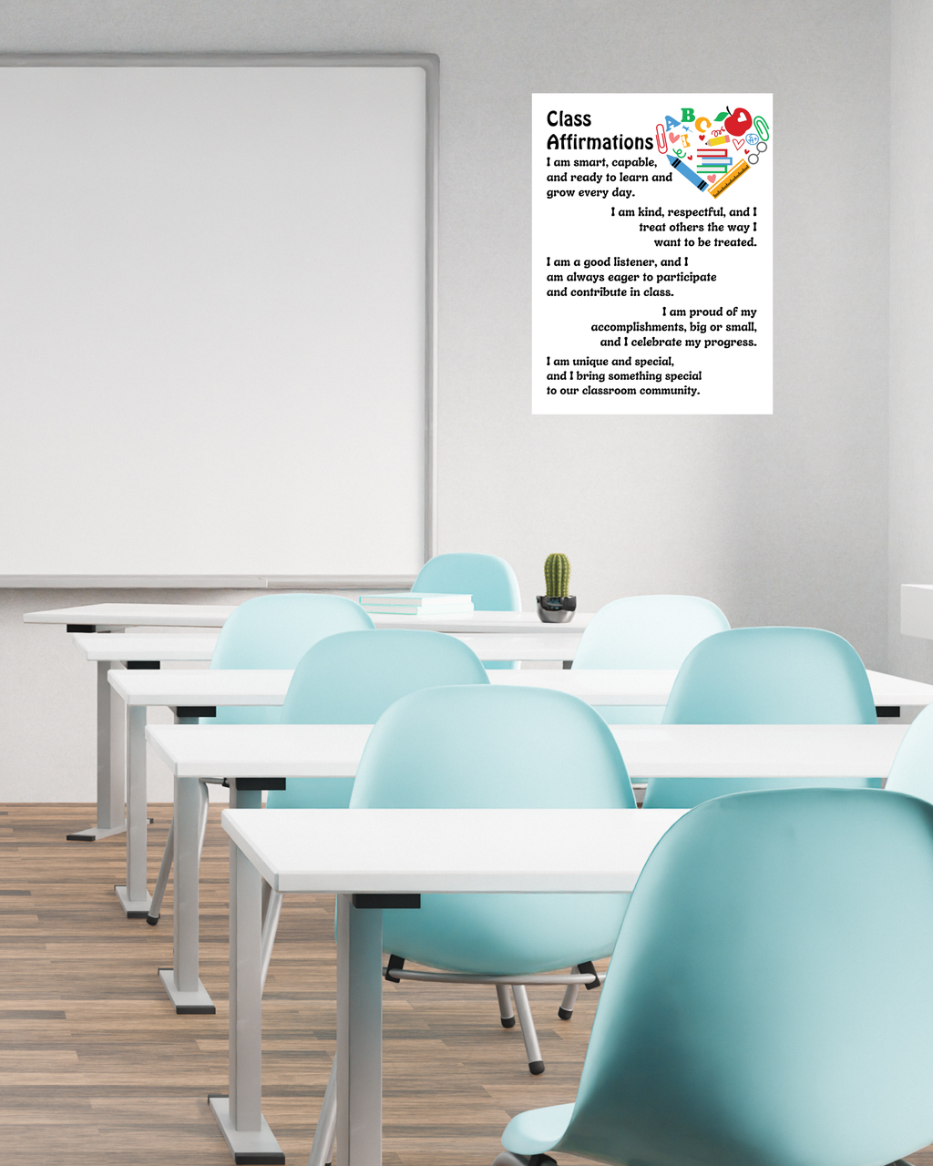 Class Affirmations Poster with Supply Heart | Printable Positive Mindset Classroom Decor | Growth Mindset Wall Art | Social Emotional Learning | Teacher Digital Download