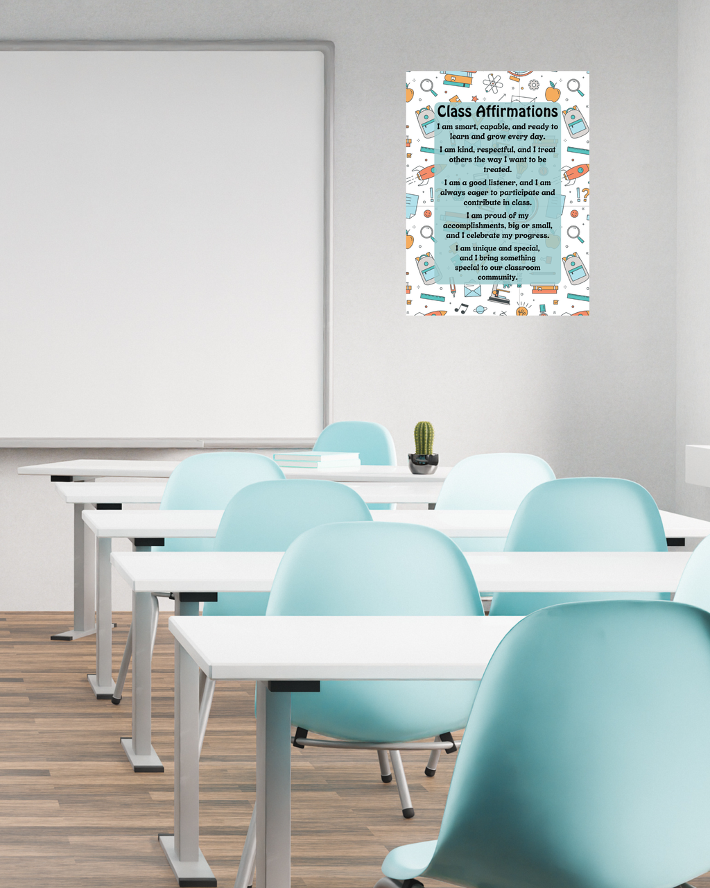 Class Affirmations Poster with Classroom Accents | Printable Positive Mindset Classroom Decor | Growth Mindset Wall Art | Social Emotional Learning | Teacher Digital Download