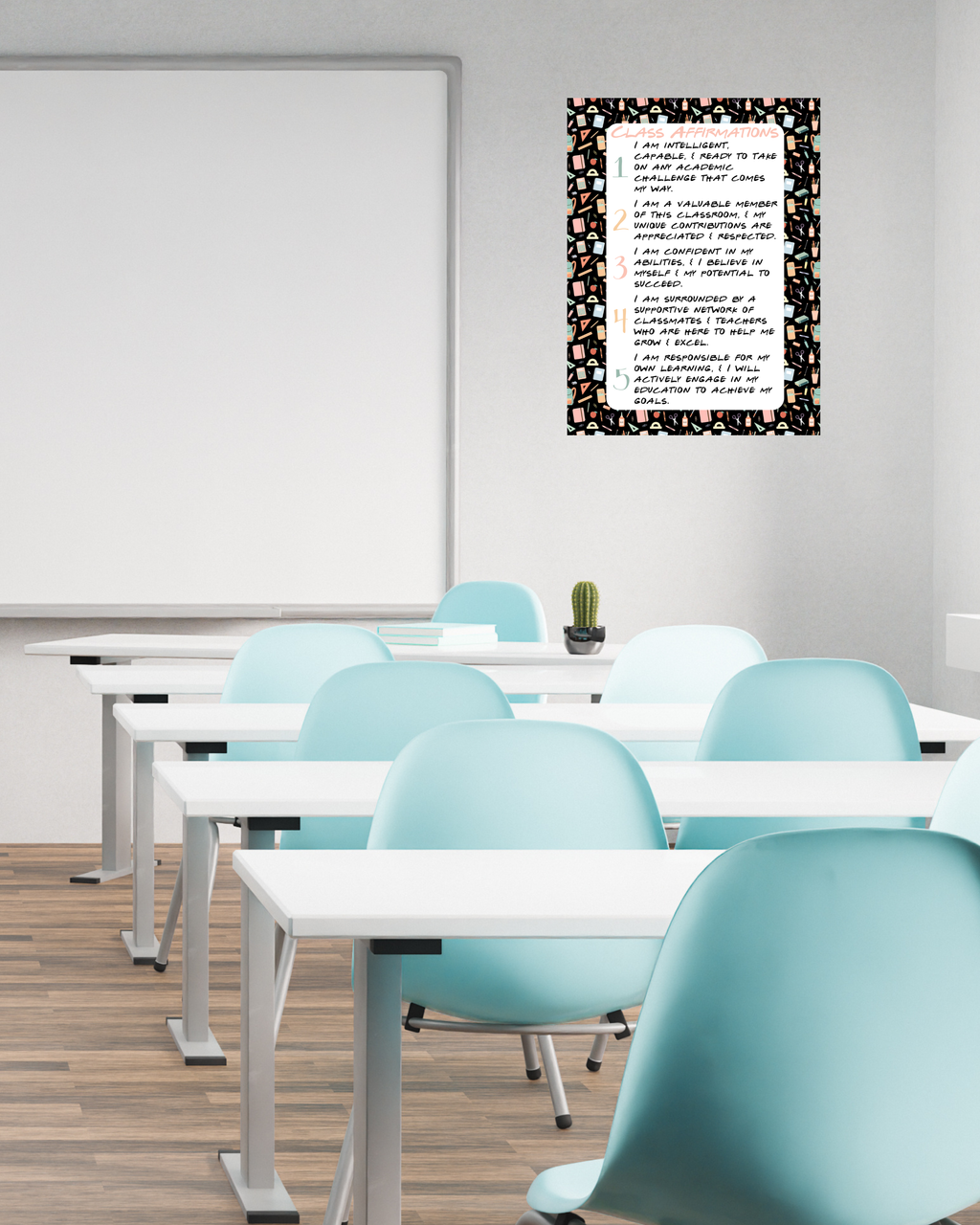 Classroom Affirmations Poster with School Supplies | Printable Growth Mindset Wall Art | Positive Student Affirmations | Teacher Classroom Decor | Instant Digital Download