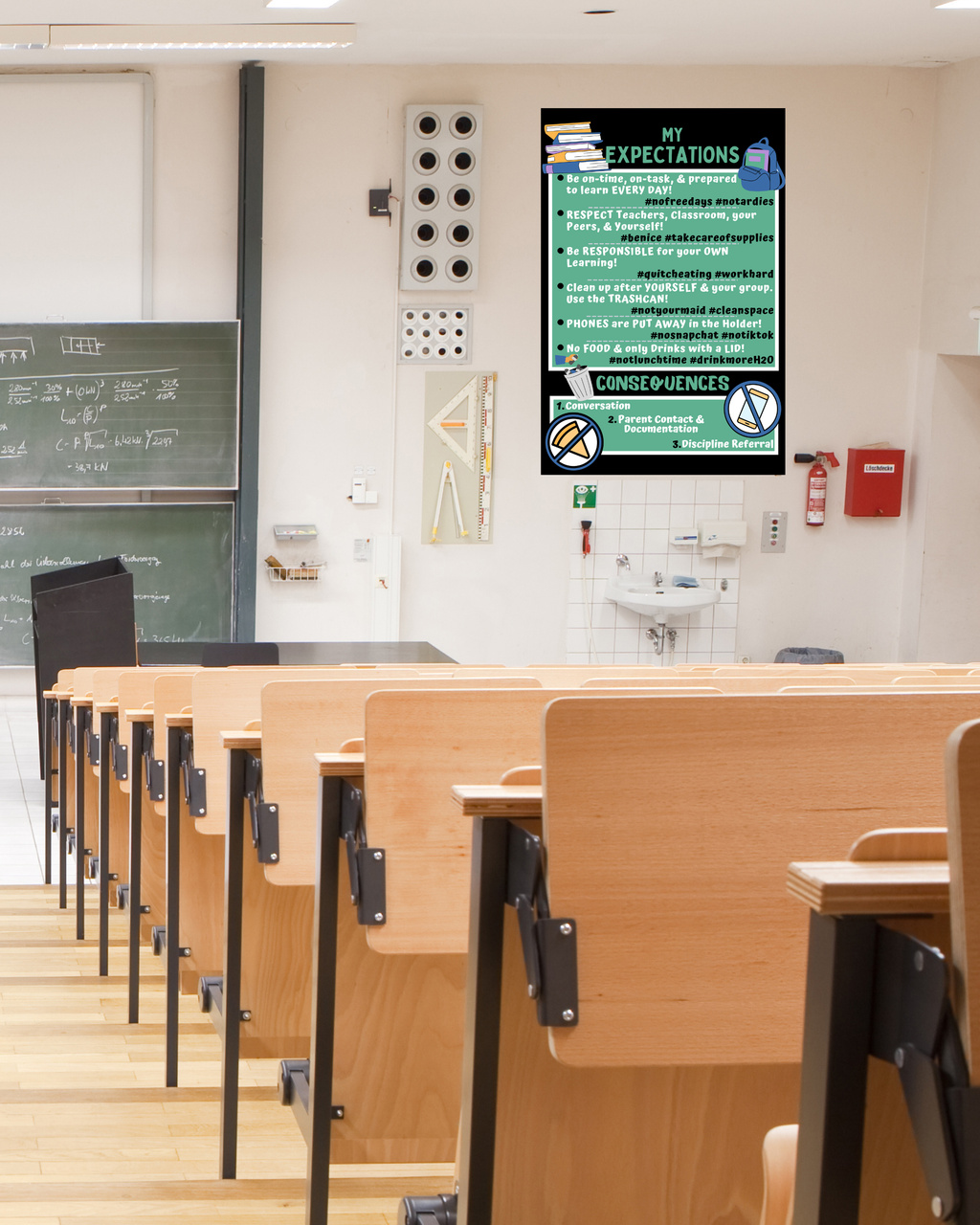 Classroom Expectations Poster | Middle & High School Classroom Rules | Printable Teacher Decor | Instant Digital Download | Green Black Classroom Sign