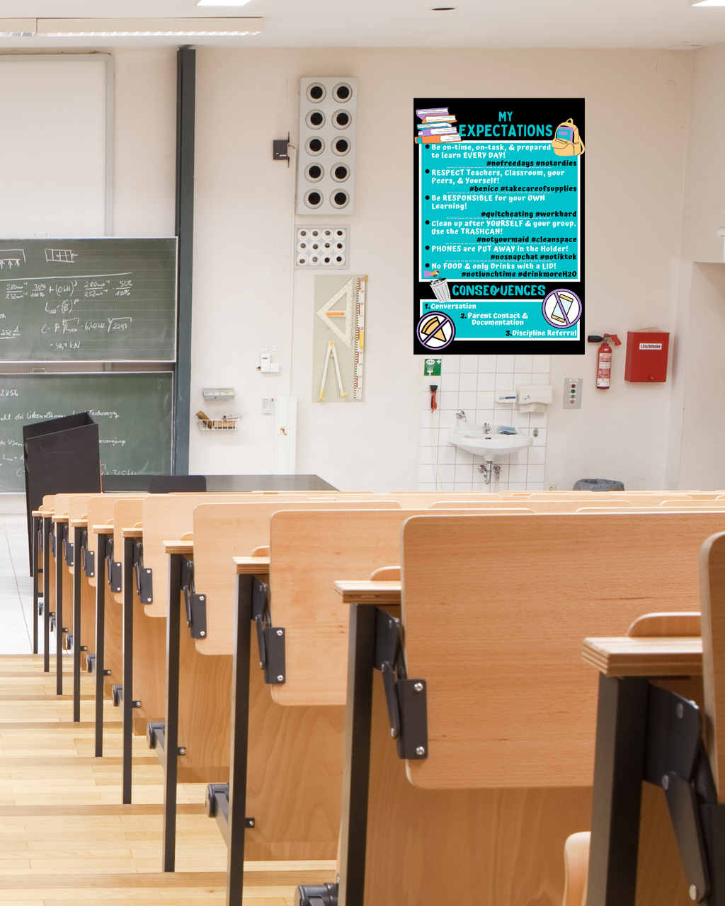 Classroom Expectations Poster | Middle & High School Classroom Rules | Printable Teacher Decor | Instant Digital Download | Teal Black Classroom Sign