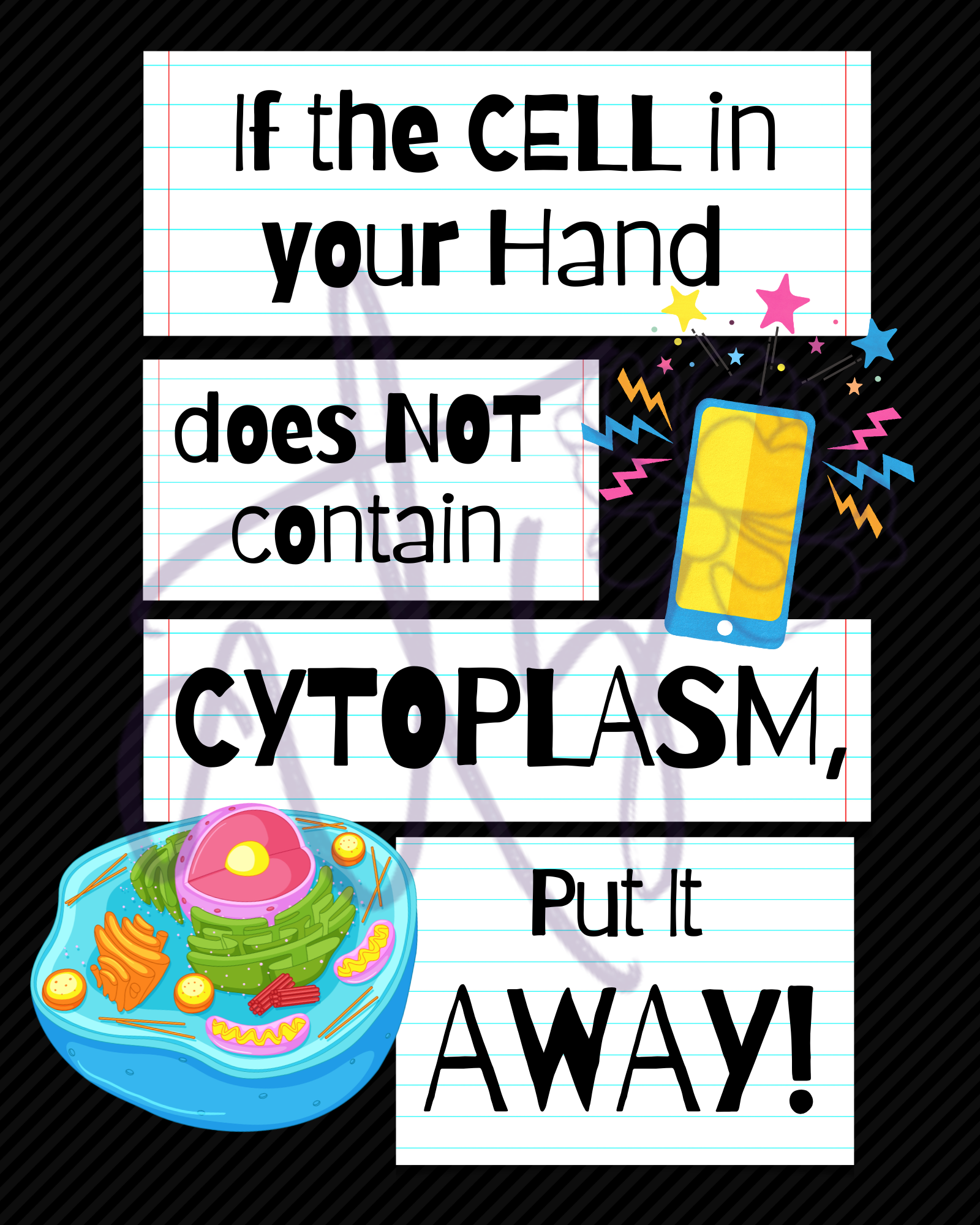 Biology Cell Phone Policy Poster | Funny Science Classroom Decor | "If the CELL in Your Hand Doesn't Contain Cytoplasm" | 9 Designs Printable Posters | Instant Digital Download