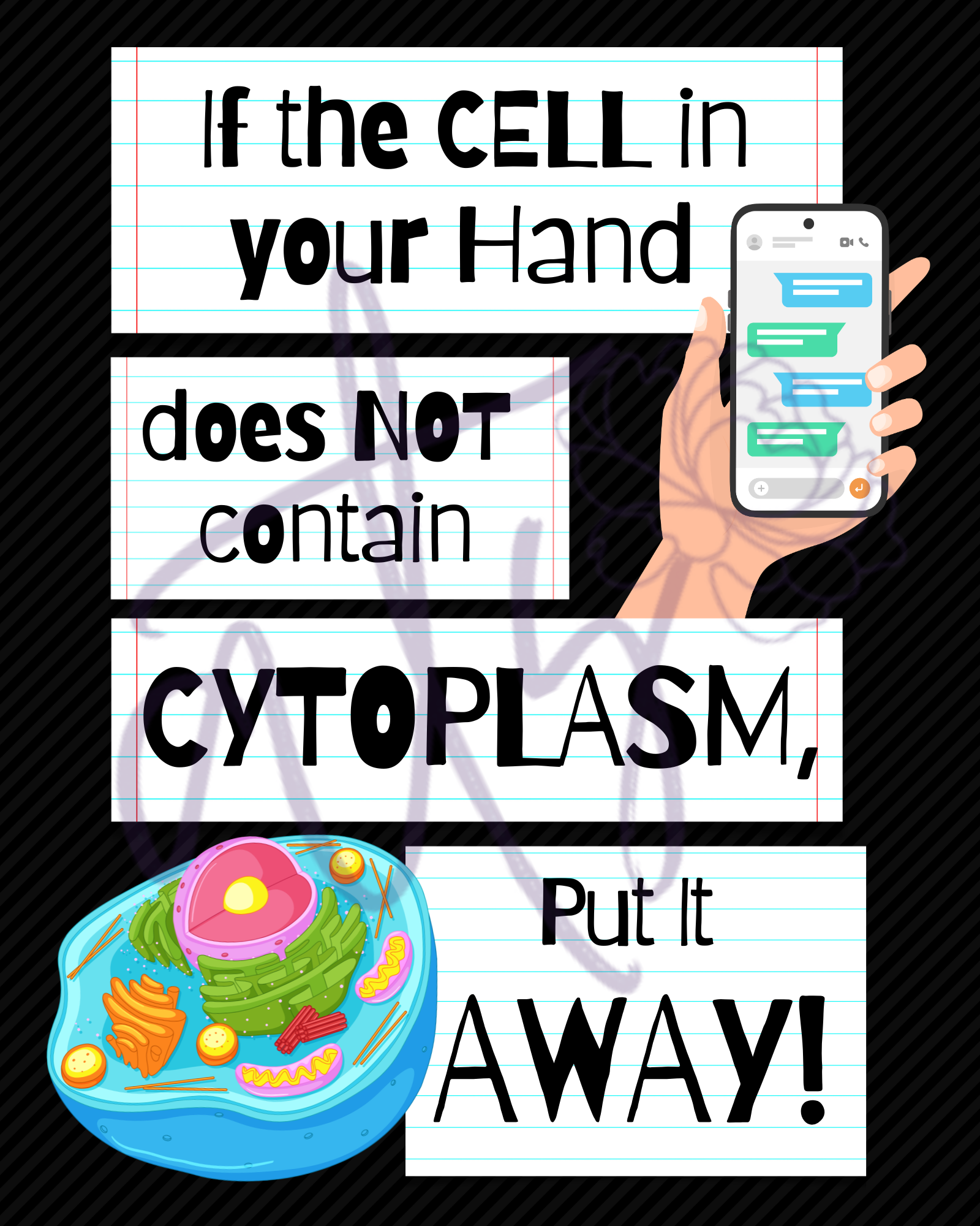 Biology Cell Phone Policy Poster | Funny Science Classroom Decor | "If the CELL in Your Hand Doesn't Contain Cytoplasm" | 9 Designs Printable Posters | Instant Digital Download