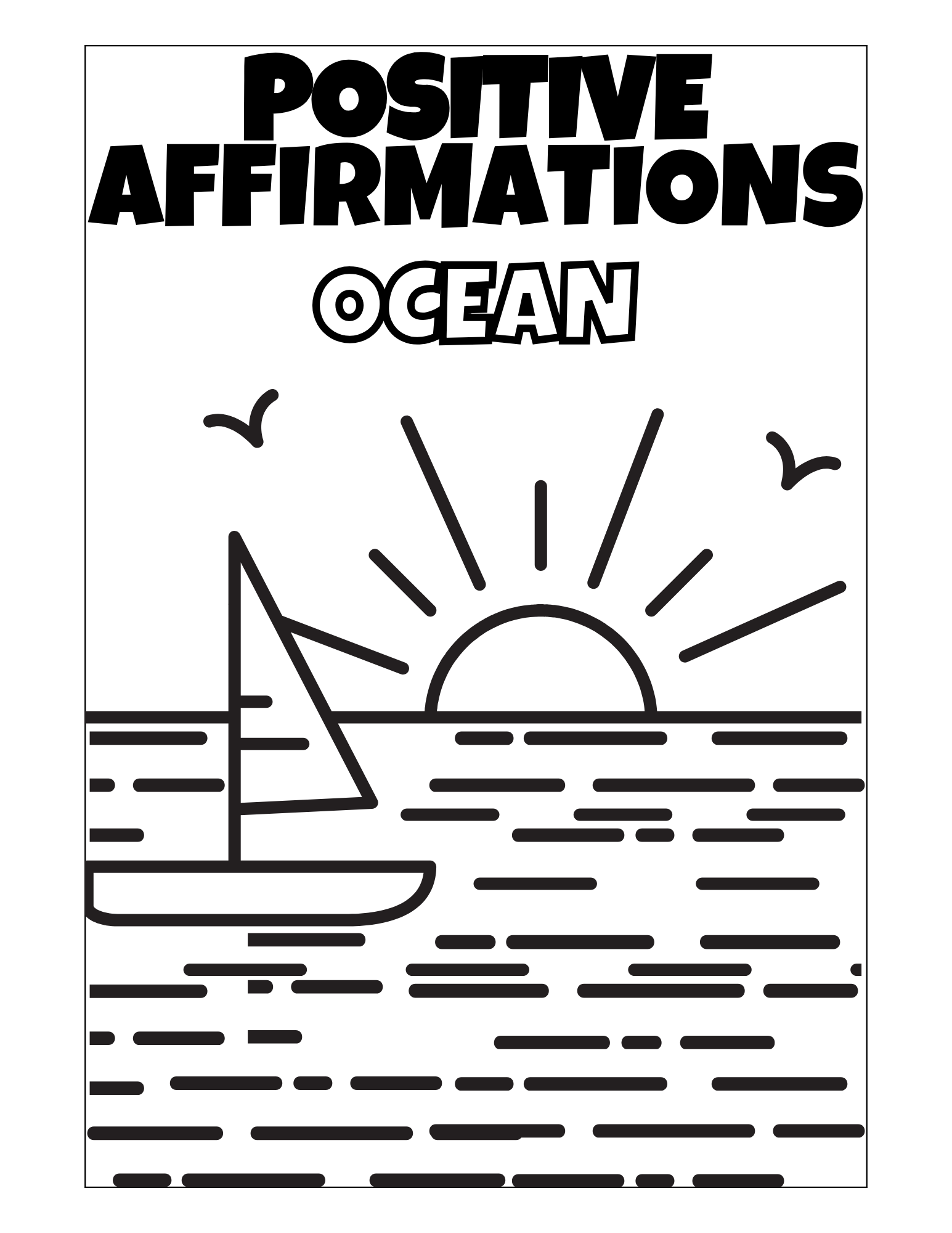 Ocean Positive Affirmations Coloring Book | 50 Printable Kids Coloring Pages | Growth Mindset & SEL Activity | Ocean Animals | Instant Digital Download