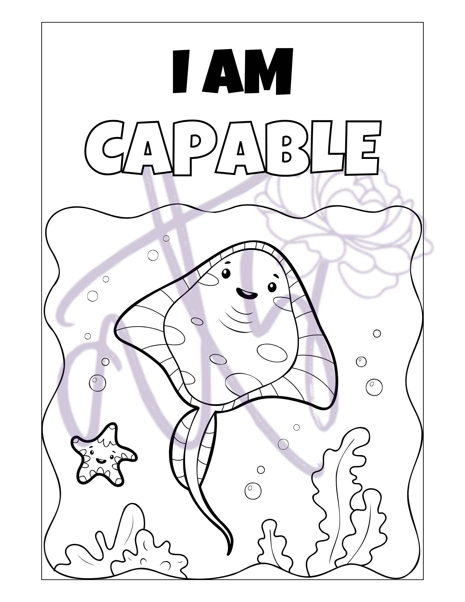 Ocean Positive Affirmations Coloring Book | 50 Printable Kids Coloring Pages | Growth Mindset & SEL Activity | Ocean Animals | Instant Digital Download