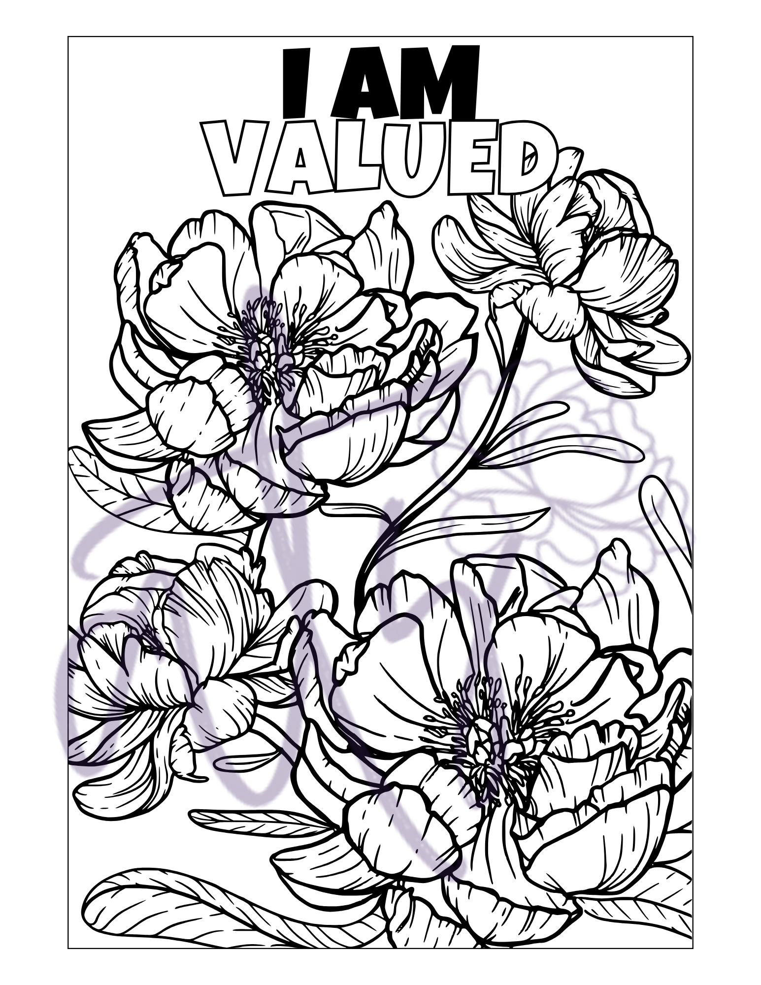 Positive Affirmations Flower Coloring Book | 50 Printable Floral Coloring Pages | Self-Love, Mindfulness & Growth Mindset | Instant Digital Download