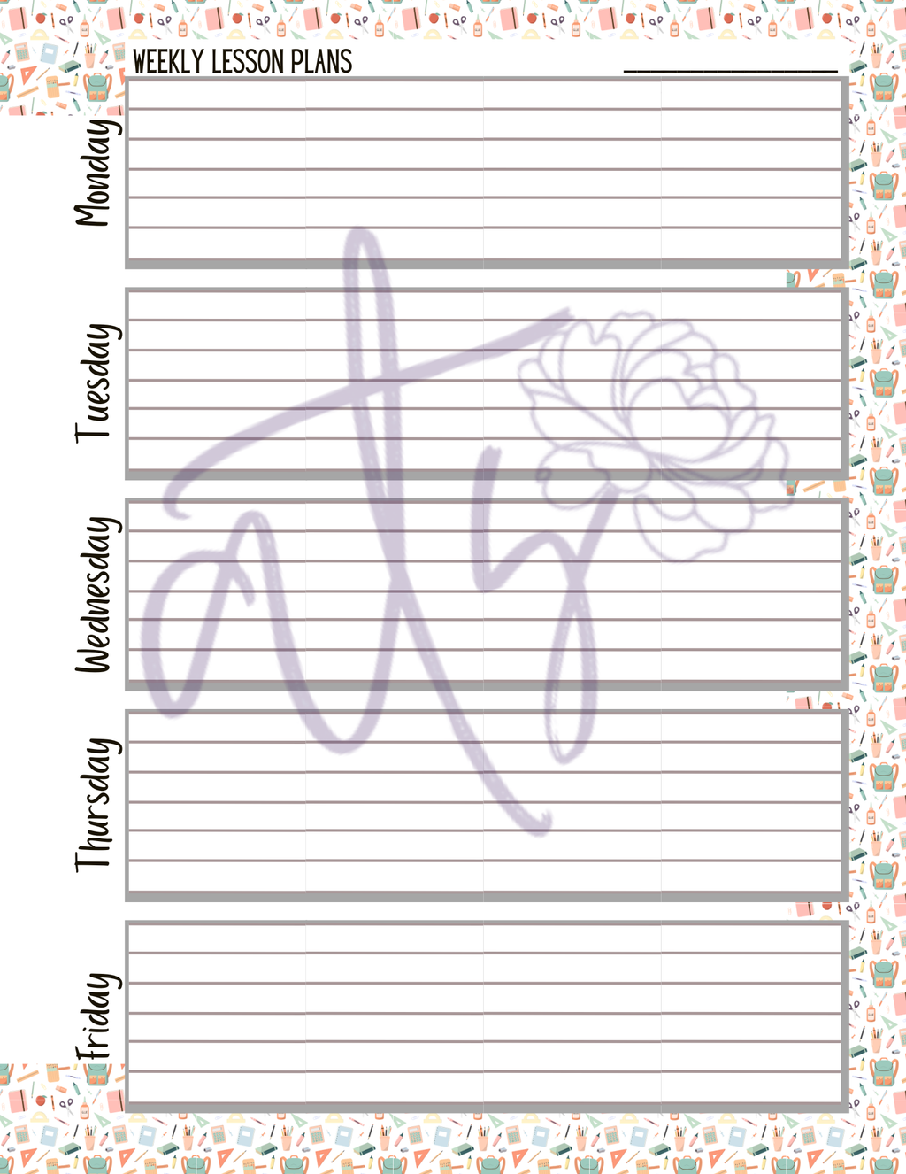 Weekly Lesson Plan Templates | Printable Teacher Lesson Planner Pages | School-Themed Weekly Planning Sheets in 8 Designs | Instant Digital Download