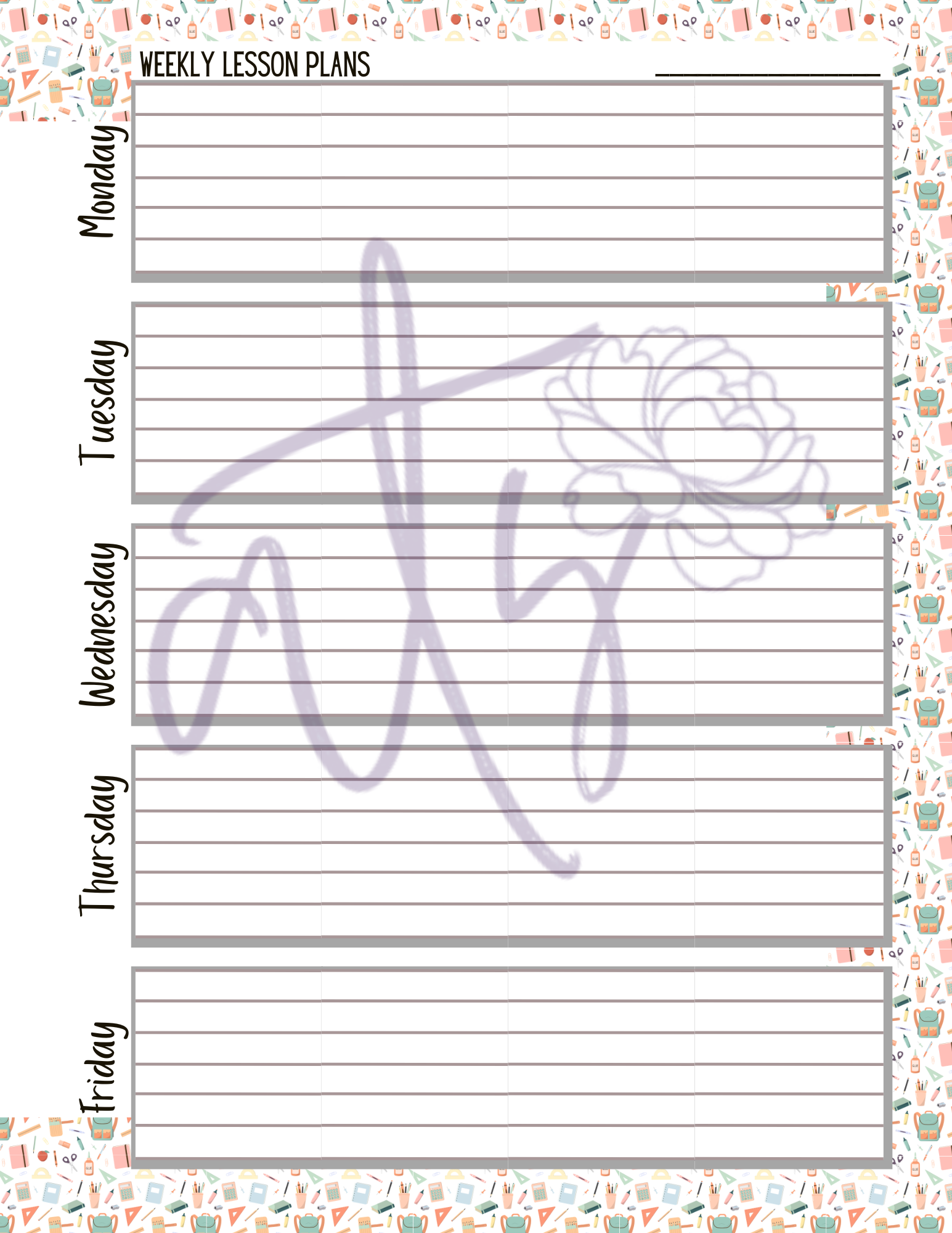Weekly Lesson Plan Templates | Printable Teacher Lesson Planner Pages | School-Themed Weekly Planning Sheets in 8 Designs | Instant Digital Download