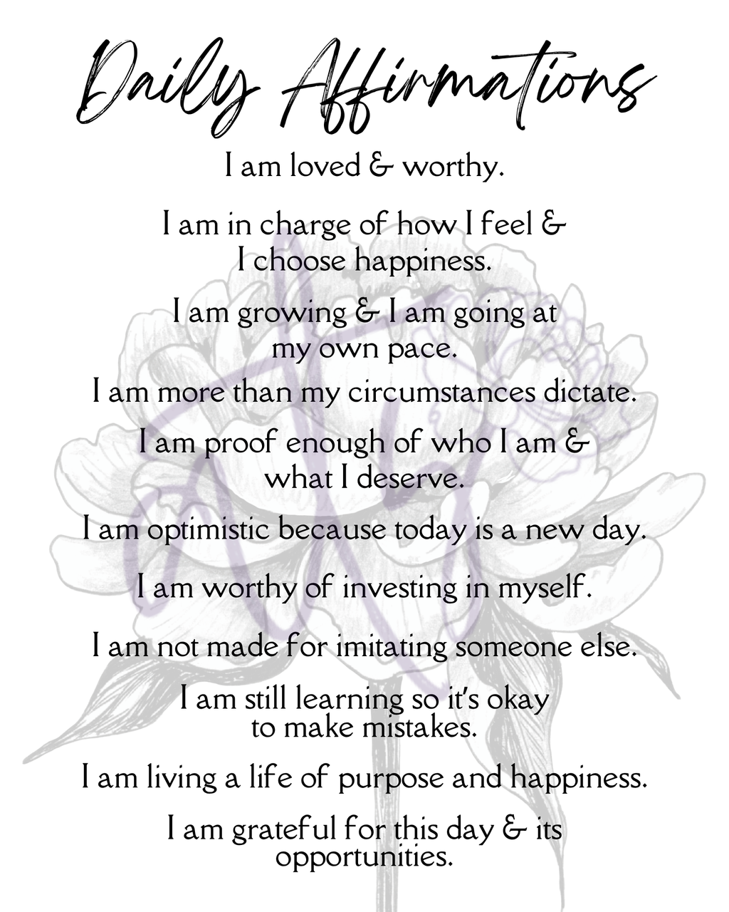 Daily Affirmations Printable Wall Art | 10 Inspirational 8x10 Posters | Positive Mindset & Self-Love Decor | Instant Digital Download