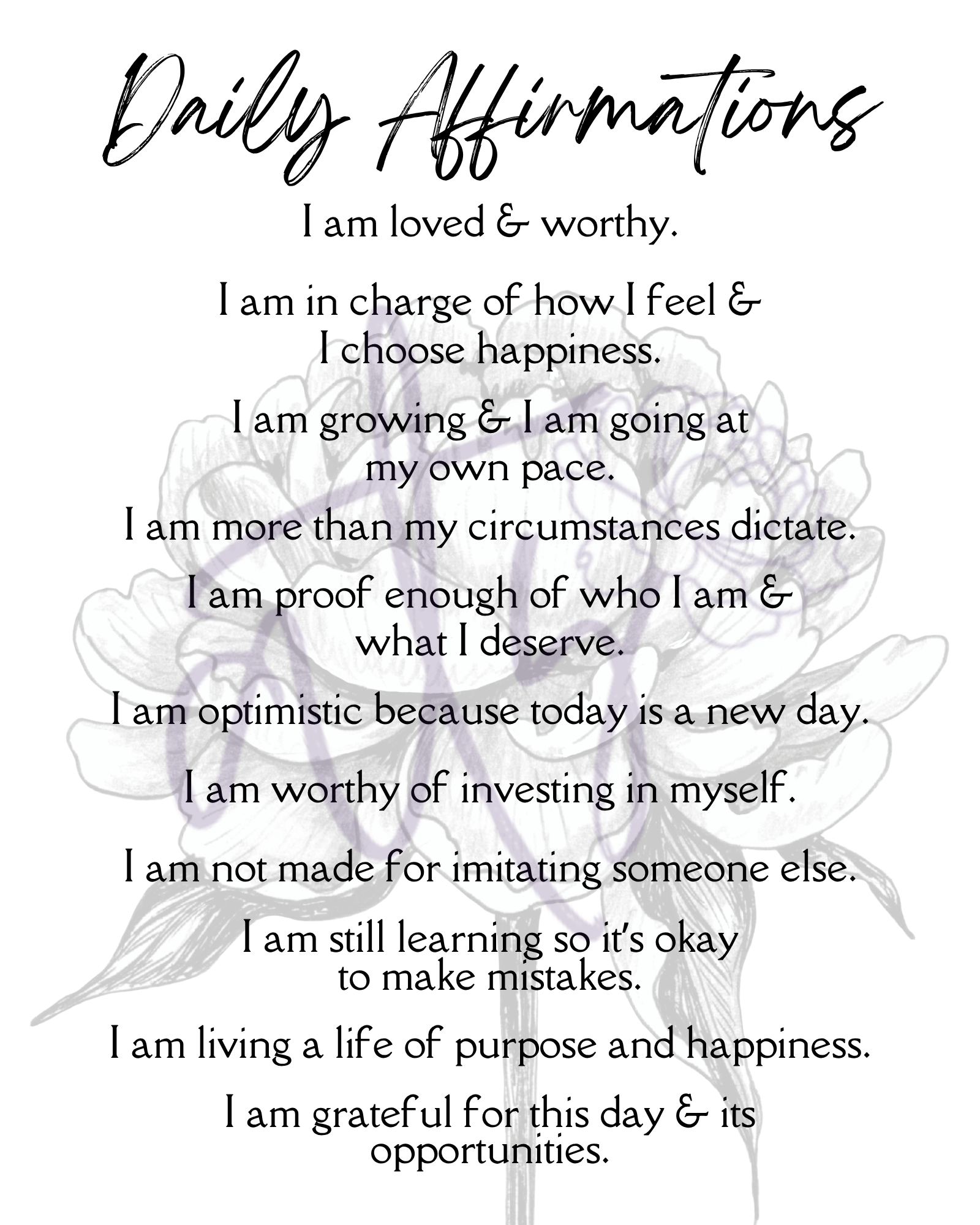 Daily Affirmations Printable Wall Art | 10 Inspirational 8x10 Posters | Positive Mindset & Self-Love Decor | Instant Digital Download