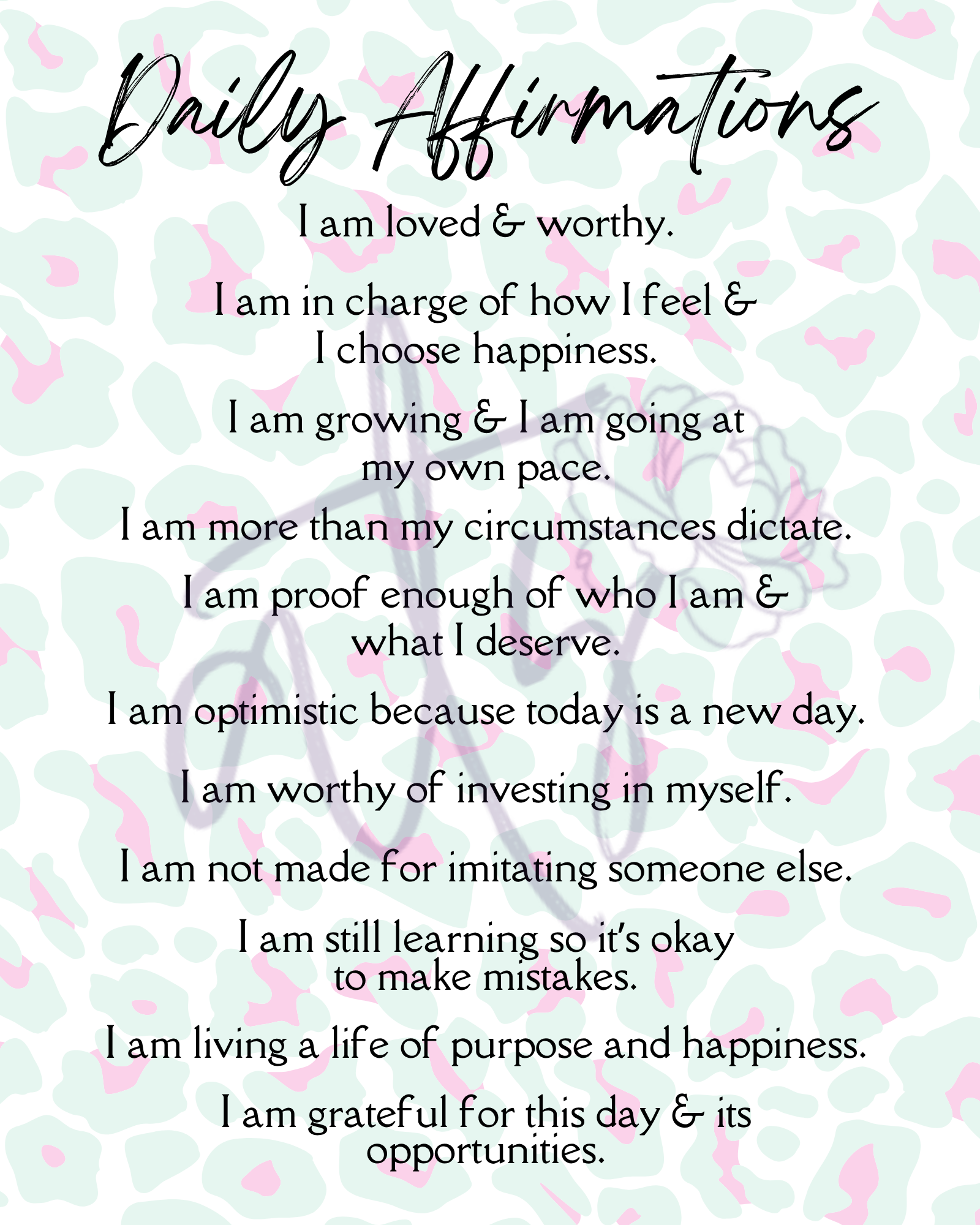 Daily Affirmations Printable Wall Art | 10 Inspirational 8x10 Posters | Positive Mindset & Self-Love Decor | Instant Digital Download