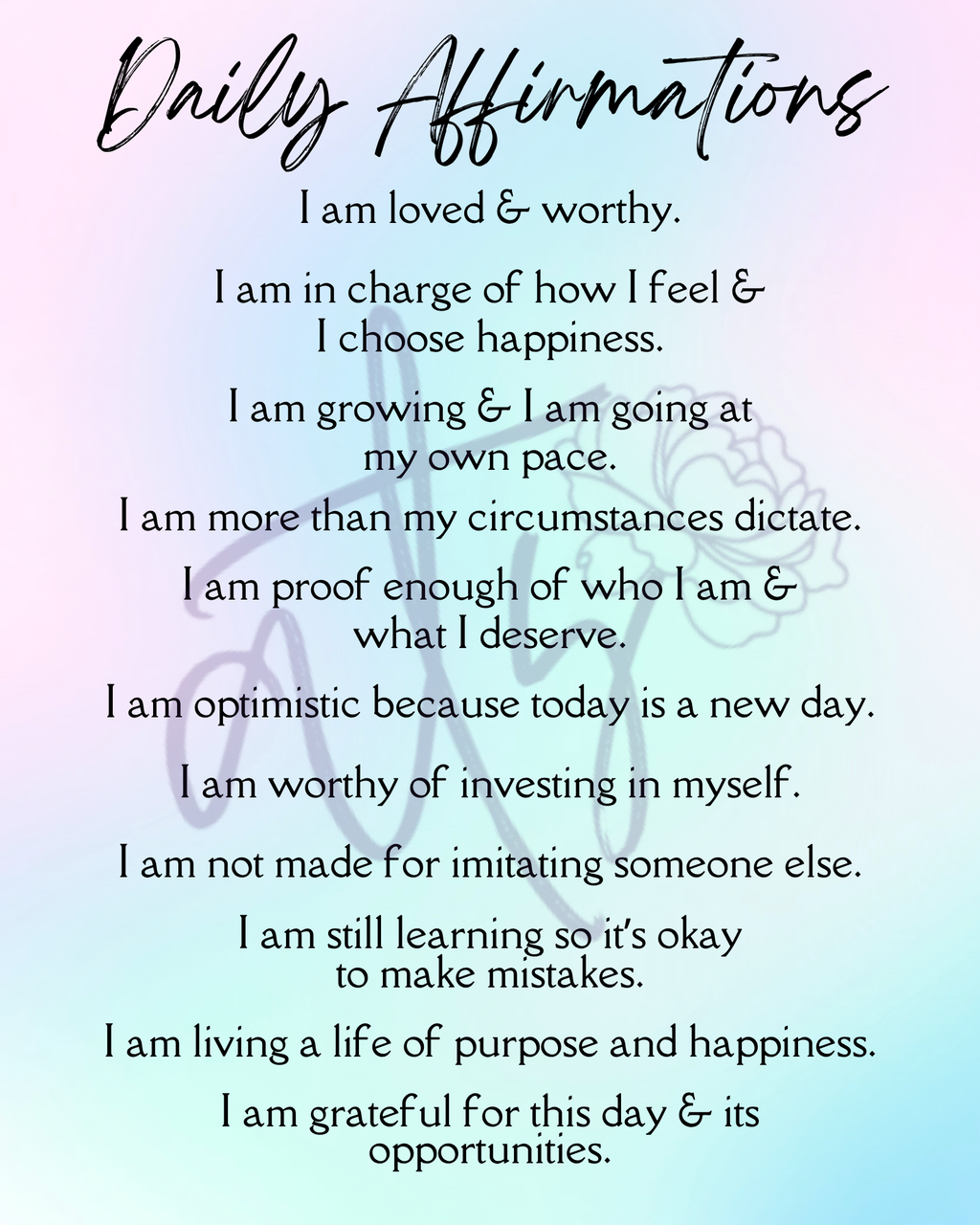 Daily Affirmations Printable Wall Art | 10 Inspirational 8x10 Posters | Positive Mindset & Self-Love Decor | Instant Digital Download