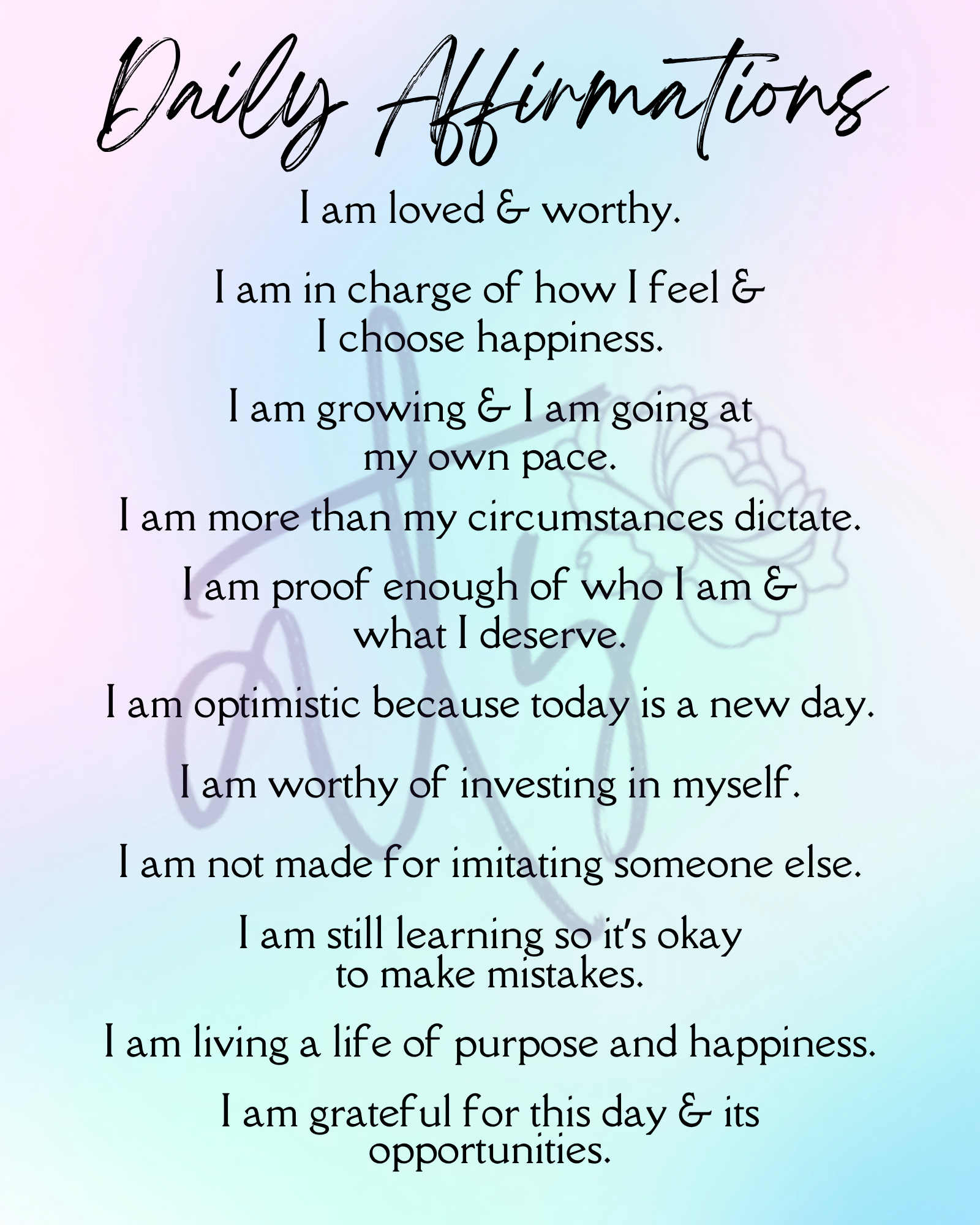 Daily Affirmations Printable Wall Art | 10 Inspirational 8x10 Posters | Positive Mindset & Self-Love Decor | Instant Digital Download