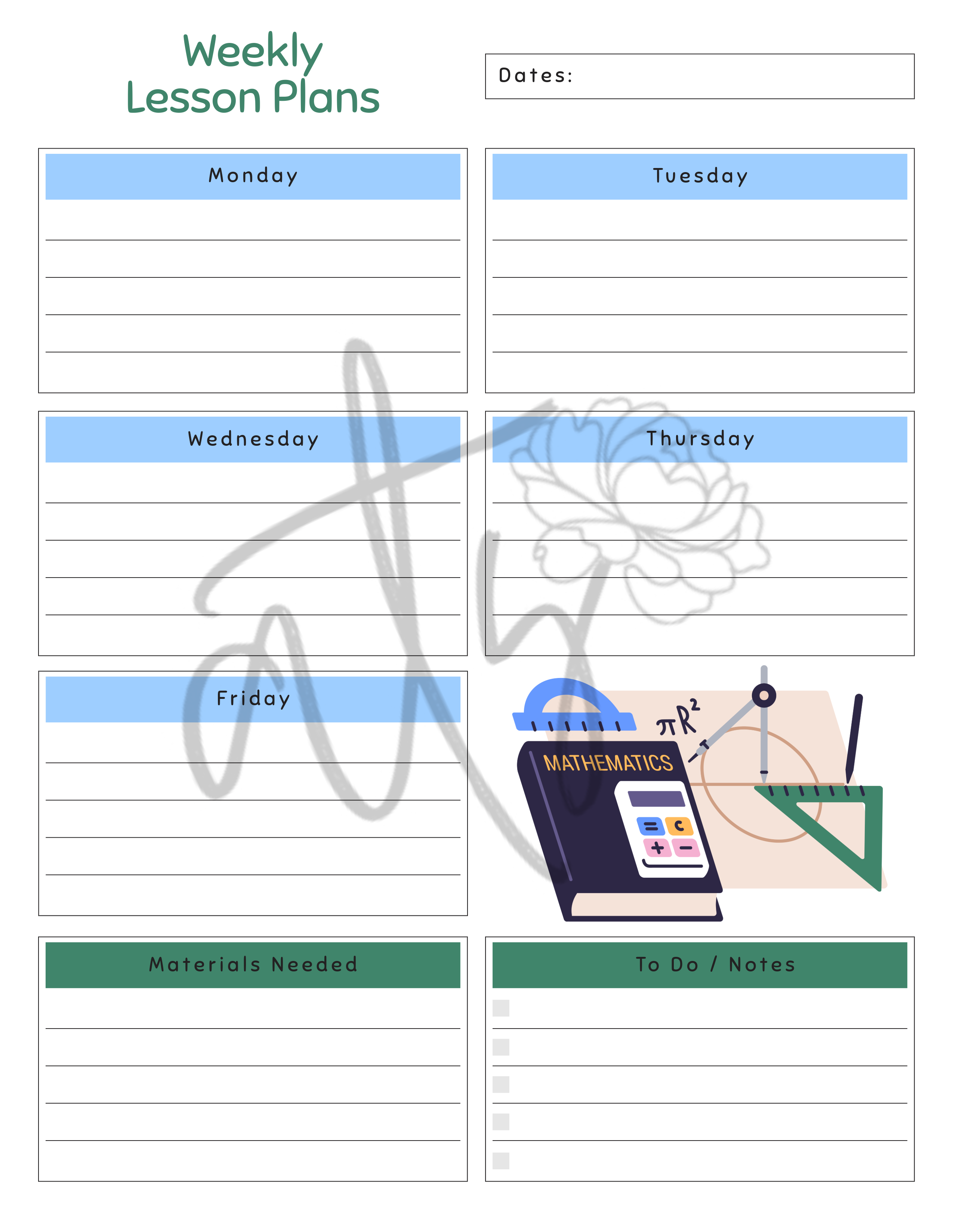 Math Weekly Lesson Plan Template | Printable Math Teacher Planner | 6 Math-Themed Designs | Weekly Lesson Planning | Instant Digital Download