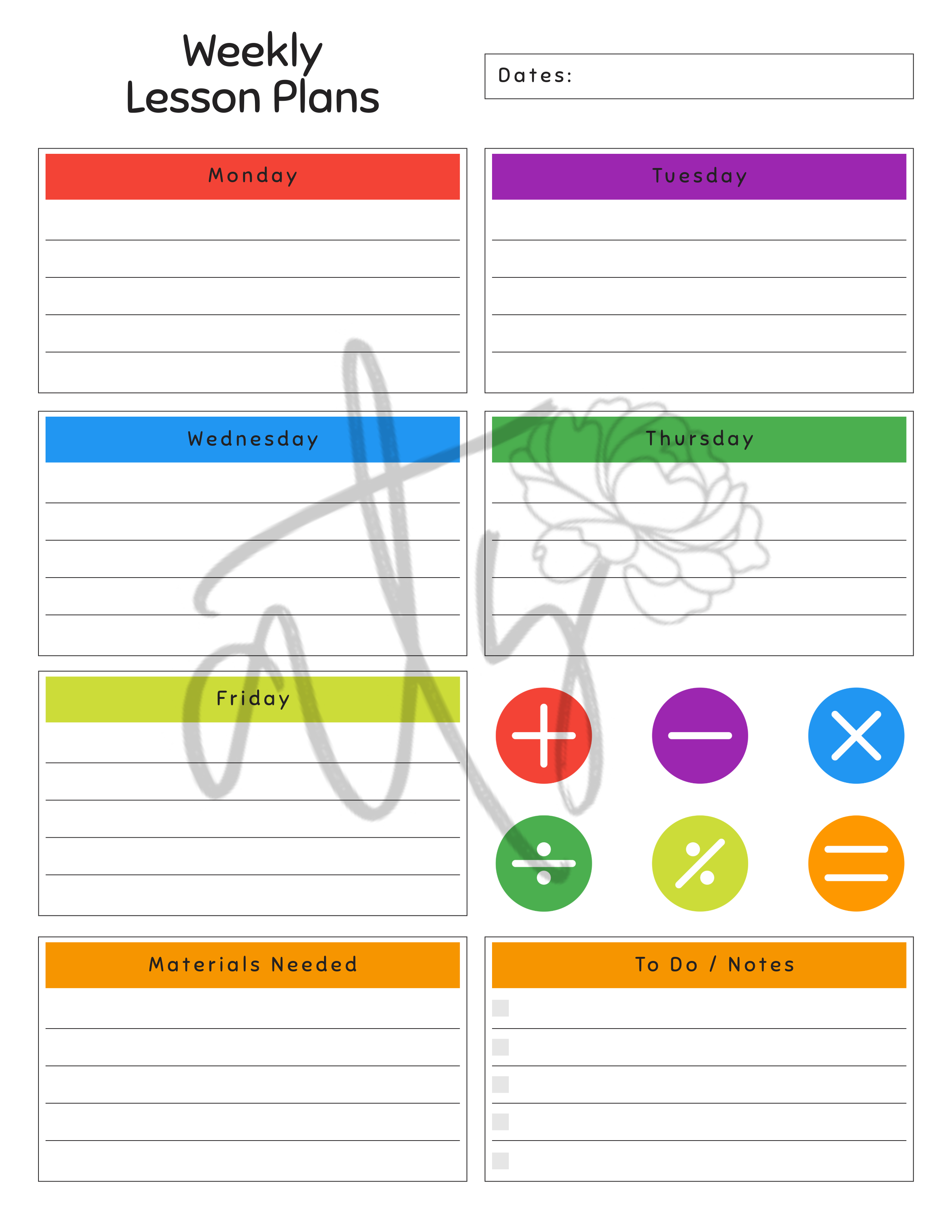 Math Weekly Lesson Plan Template | Printable Math Teacher Planner | 6 Math-Themed Designs | Weekly Lesson Planning | Instant Digital Download