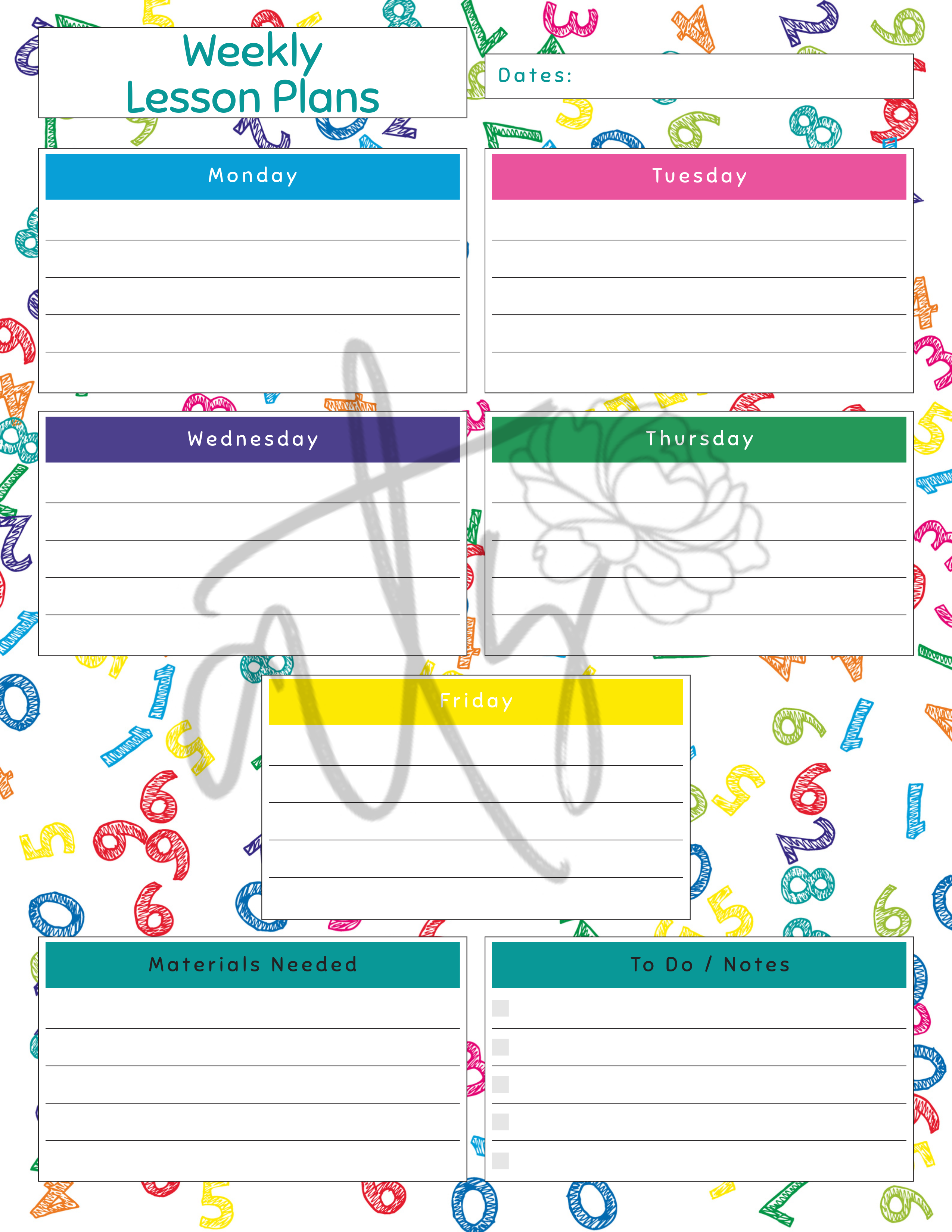 Math Weekly Lesson Plan Template | Printable Math Teacher Planner | 6 Math-Themed Designs | Weekly Lesson Planning | Instant Digital Download