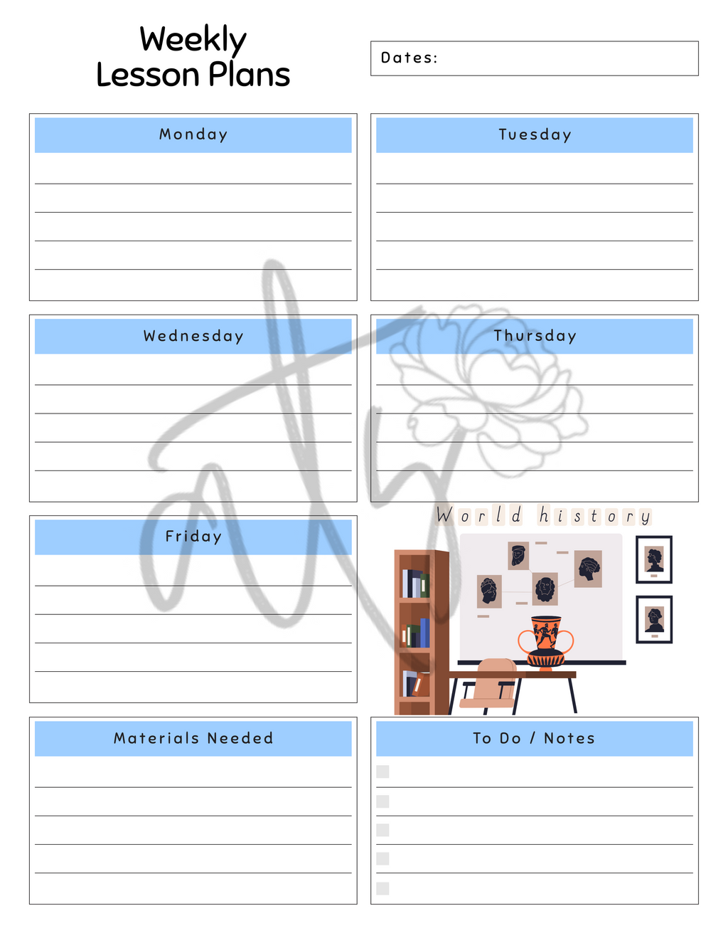 Social Studies & History Weekly Lesson Plan Template | Printable Teacher Planner | 8 History-Themed Designs | Weekly Lesson Planning | Instant Digital Download