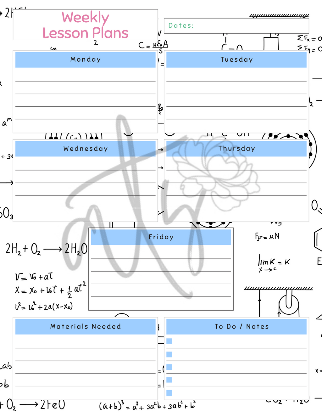Science Weekly Lesson Plan Template | Printable Science Teacher Planner | 10 Science-Themed Designs | Weekly Lesson Planning | Instant Digital Download