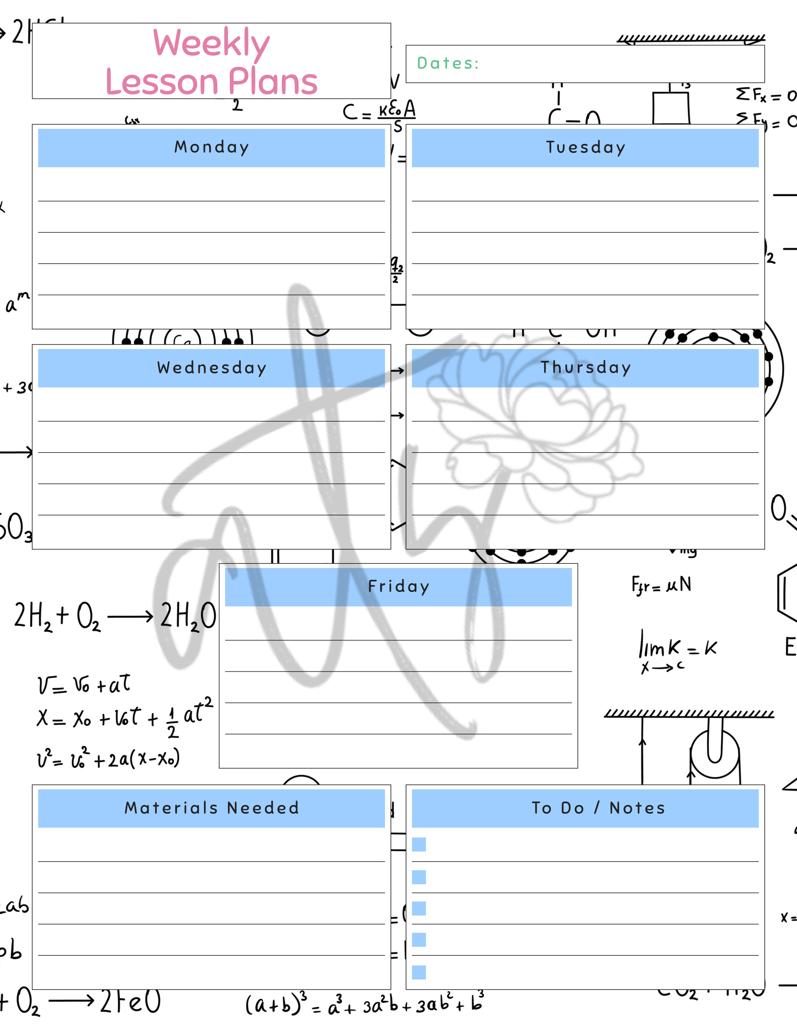 Science Weekly Lesson Plan Template | Printable Science Teacher Planner | 10 Science-Themed Designs | Weekly Lesson Planning | Instant Digital Download
