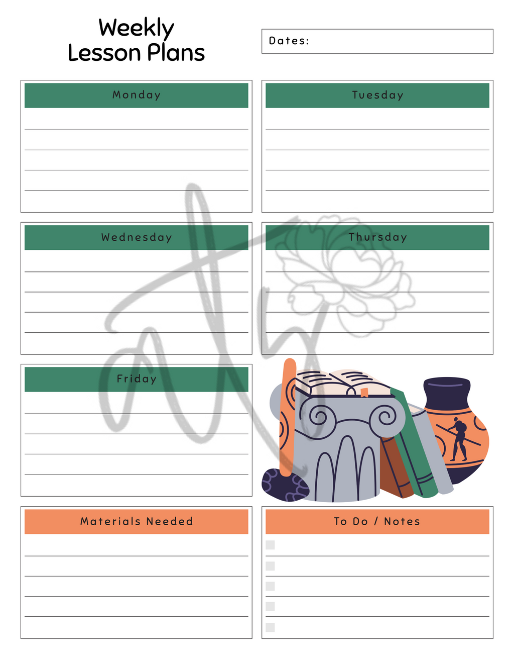 Social Studies & History Weekly Lesson Plan Template | Printable Teacher Planner | 8 History-Themed Designs | Weekly Lesson Planning | Instant Digital Download